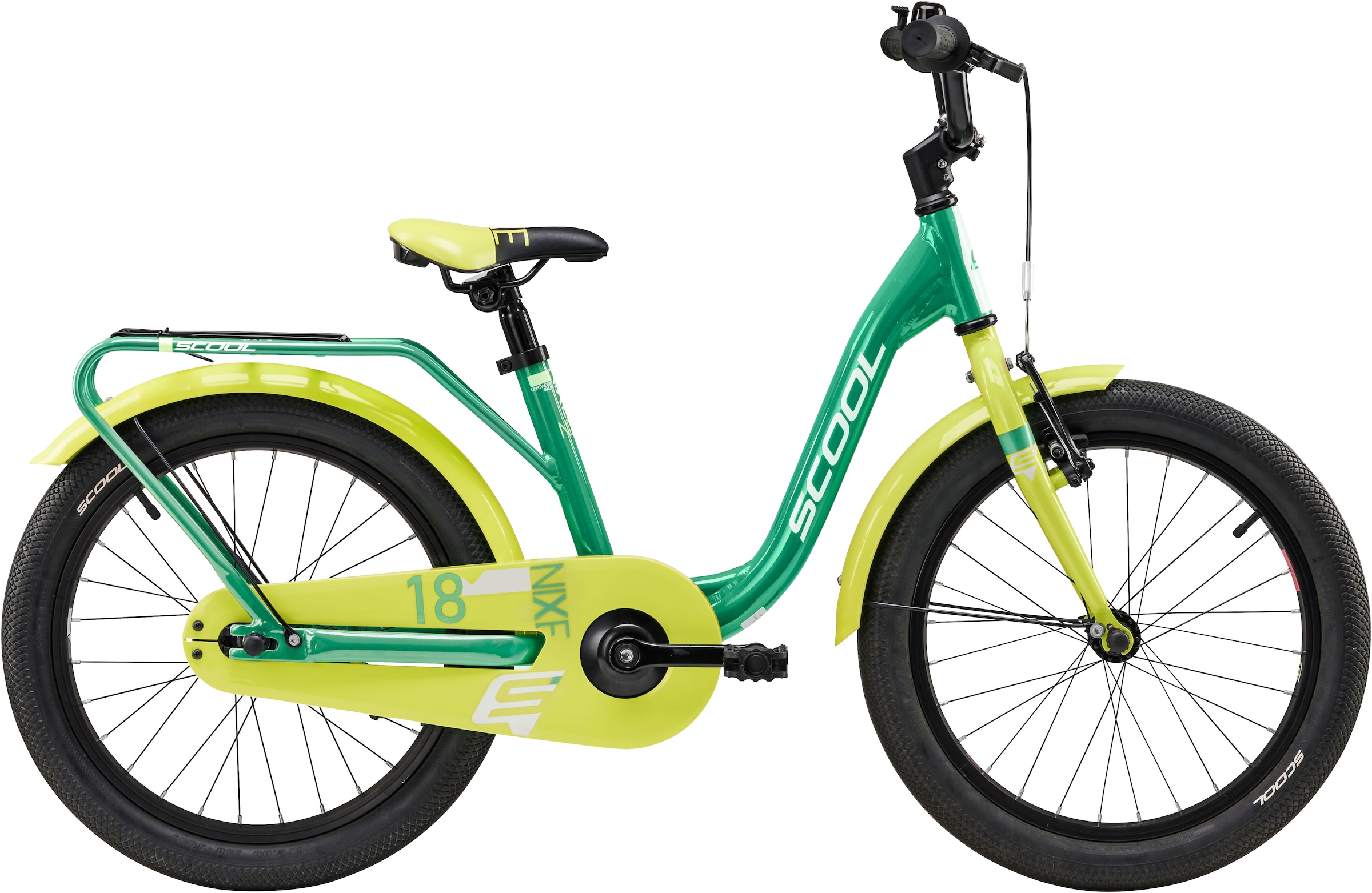 S’COOL Kinderfahrrad "SCOOL niXe 18-1S - Green/Lime" 1 Gang ohne Schaltung Stützräder montierbar