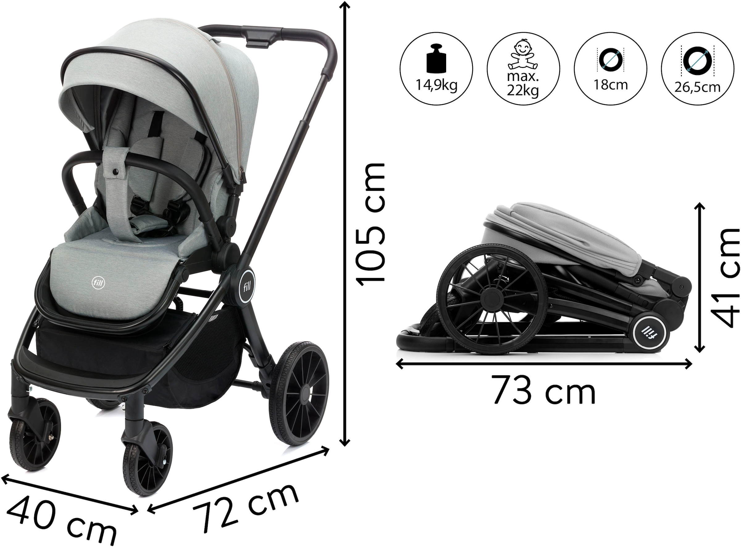 Fillikid Kombi-Kinderwagen »Kinderwagenset Cougar«, 22 kg