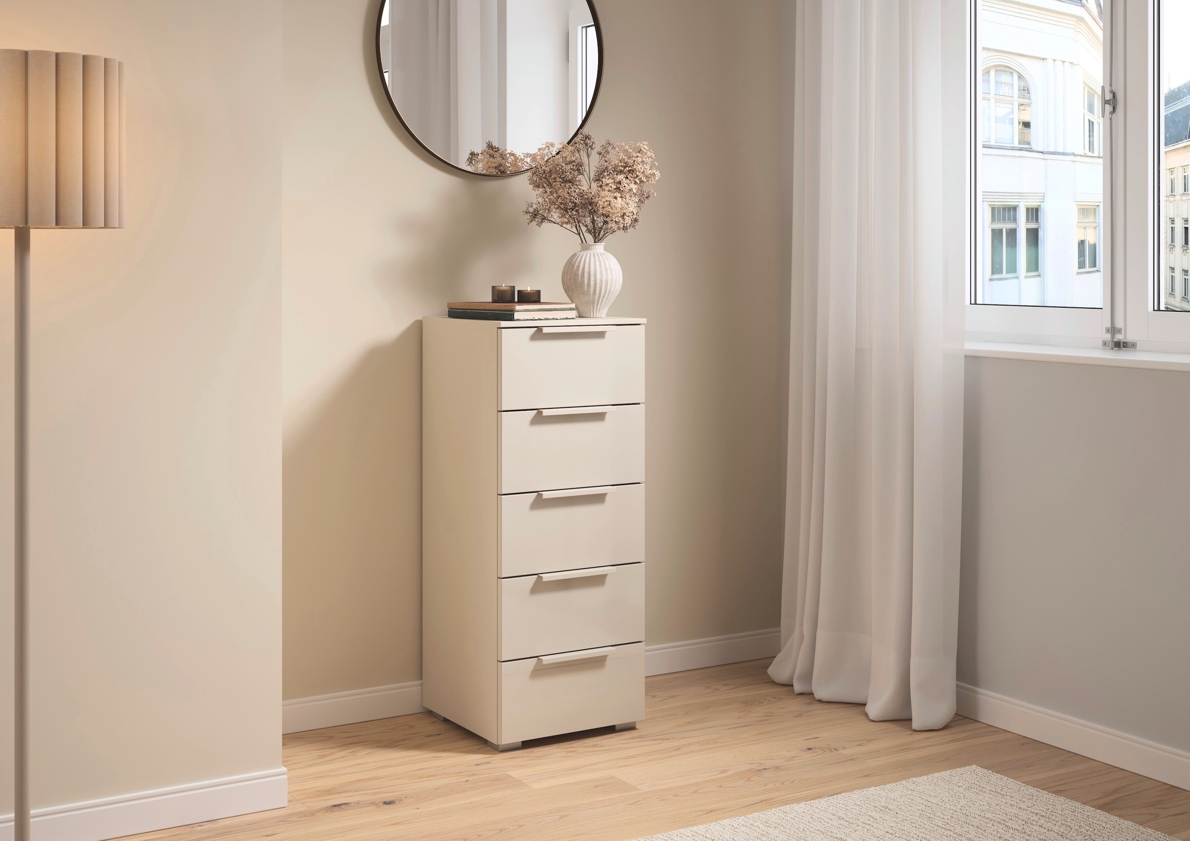 rauch Schubkastenkommode »Highboard Sideboard Kommode MONTCLAR Frontauswahl Dekor/Hochglanz/Glas« in 2 Breiten: 40 oder 80 cm / Höhe 100 cm, inkl. Soft-Close-Funktion,  mit 5 geräumigen Schubladen, viele Griffvarianten MADE IN GERMANY