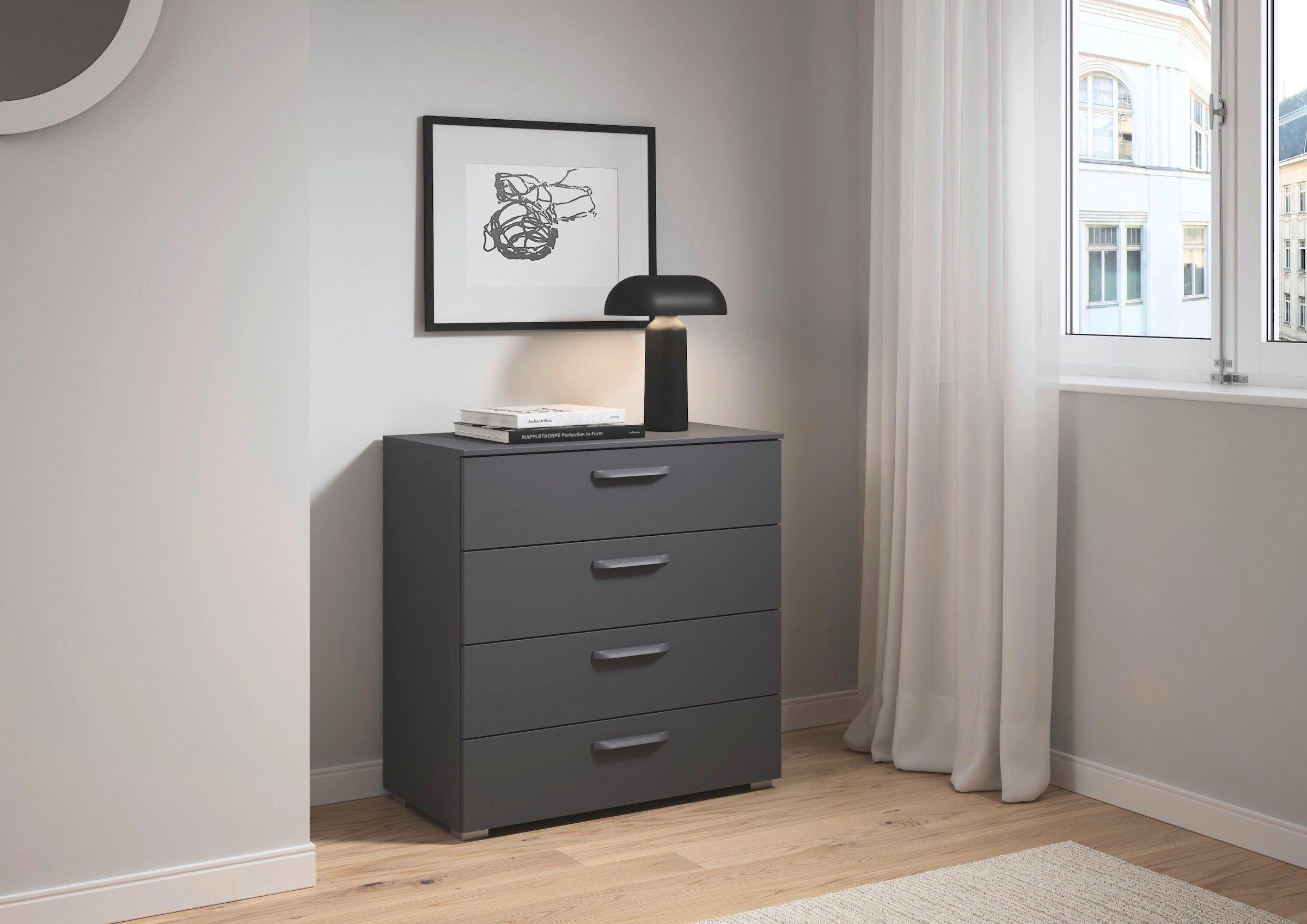OTTO home Schubkastenkommode »Kommode Sideboard Schubladenkommode Schlafzimmerkommode OTELI« Breite 80 cm SOFT-CLOSE-FUNKTION, elegante Dekor- oder Hochglanzfront,  vier große und geräumige Schubladen mit viel Stauraum MADE IN GERMANY