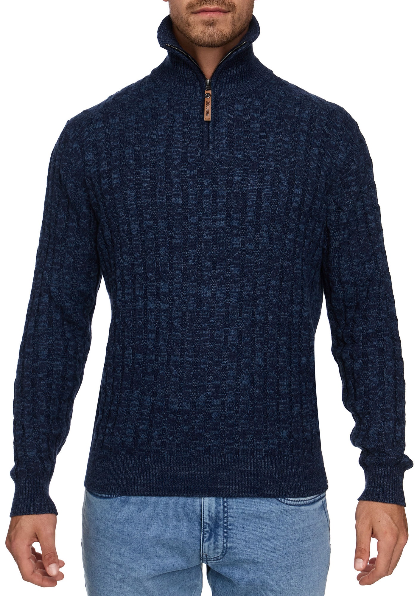 Troyer INDICODE "Rufus", Herren, Gr. M, blau (navy), Strick, Obermaterial: 100% Baumwolle, unifarben, regular fit normal, ohne Ausschnitt, Rippbündchen, Pullover Troyer, Baumwolle, regular fit