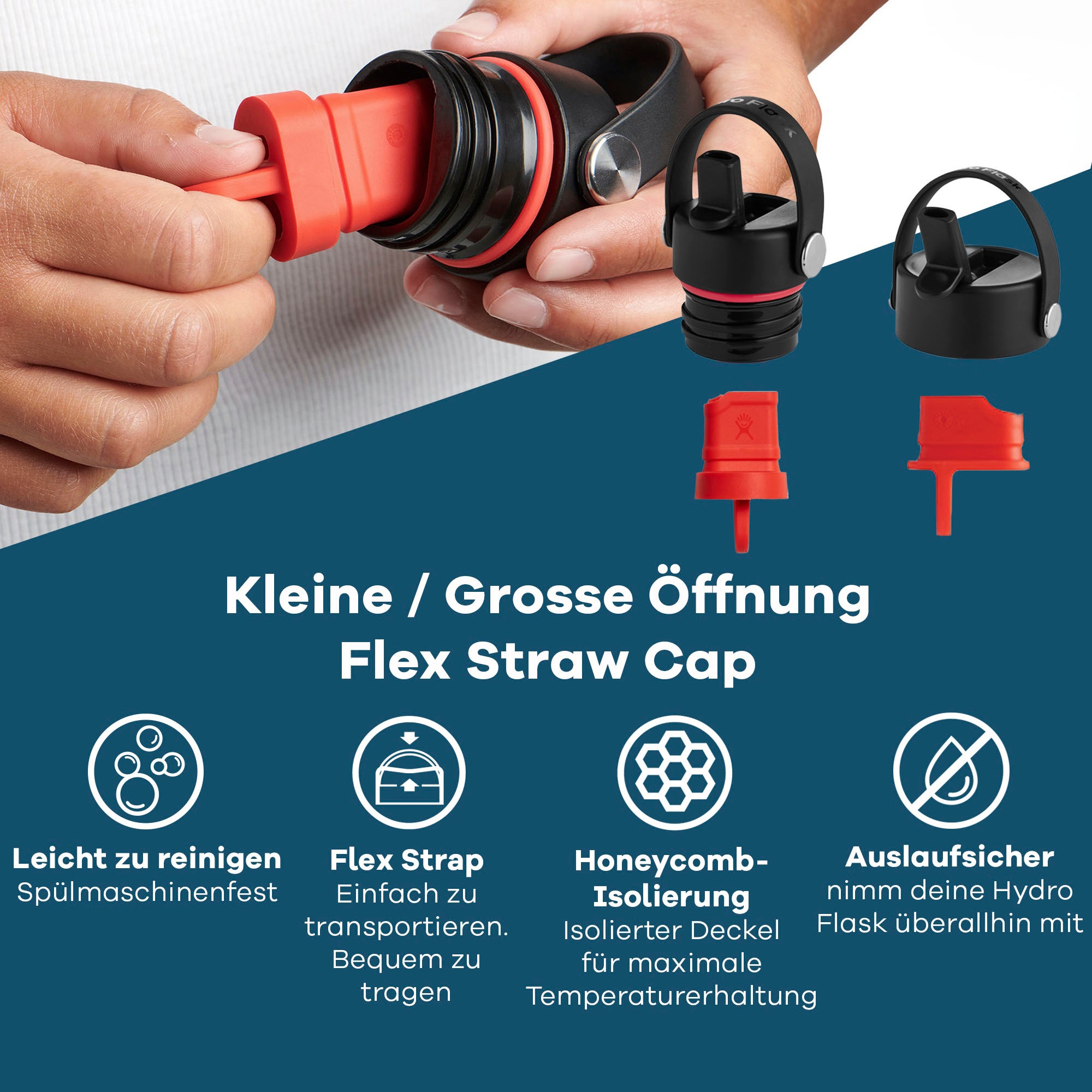 Hydro Flask Trinkflasche »32 OZ WIDE FLEX STRAW CAP«, (1 tlg.), doppelte TempShield®️-Isolierung, 946 ml