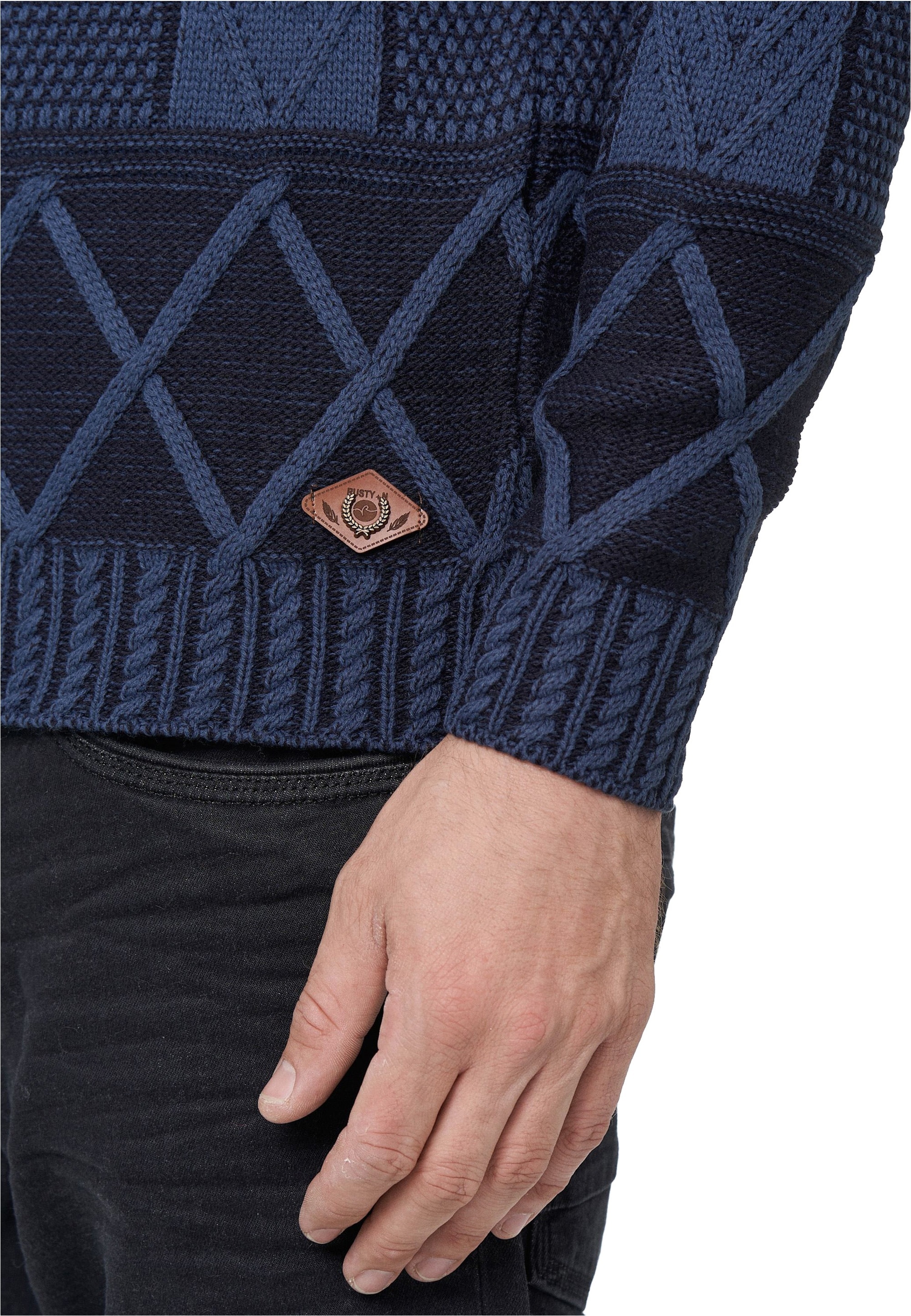 Rusty Neal Strickpullover, mit Stehkragen und Reißverschluss