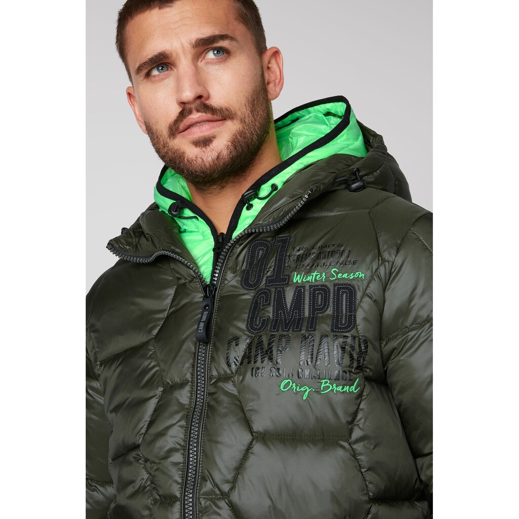 CAMP DAVID Winterjacke, mit Kapuze, mit farbiger Doppelkapuze