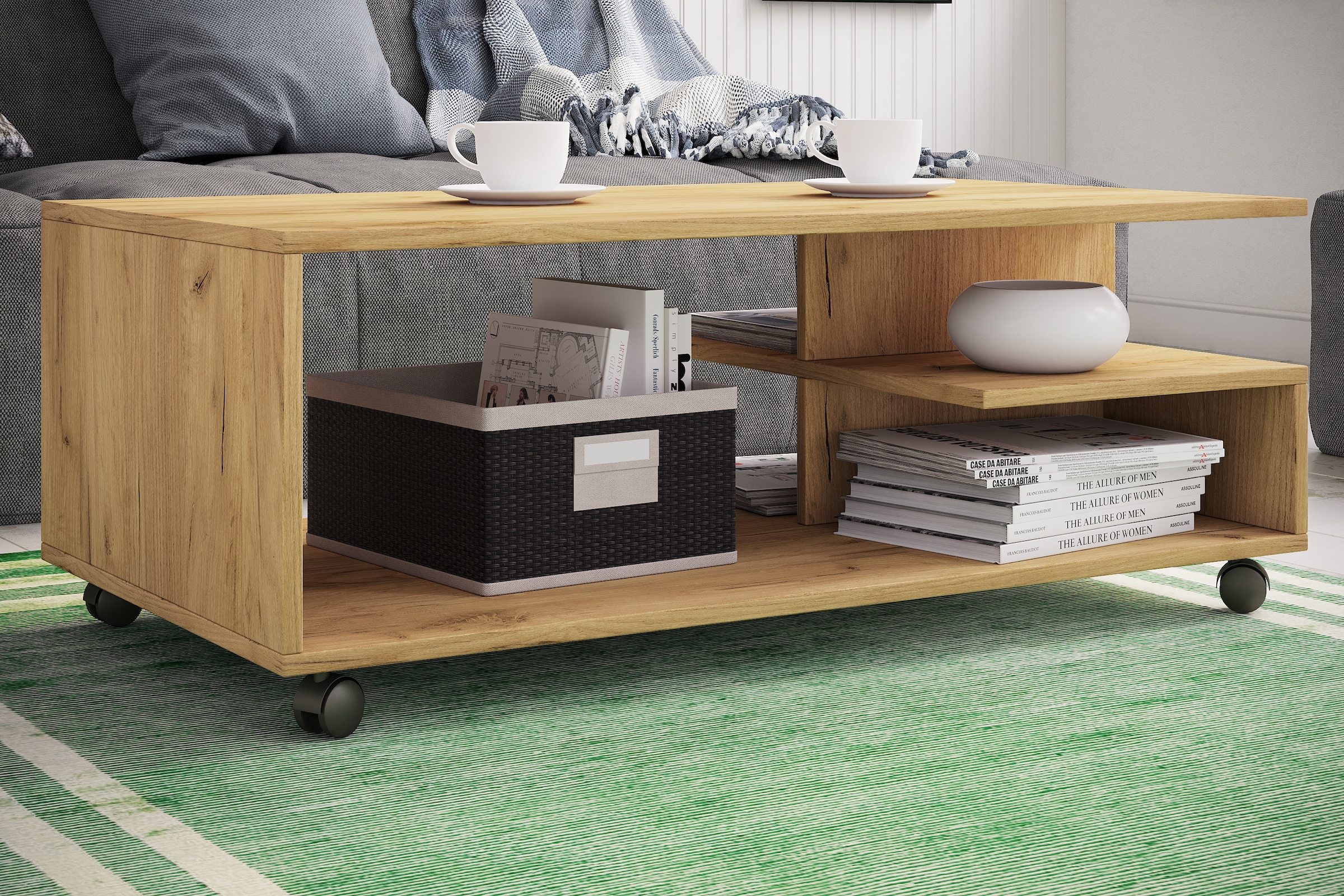 VCM Beistelltisch »Holz Sofatisch Couchtisch Rollen rollbar Stango XL«