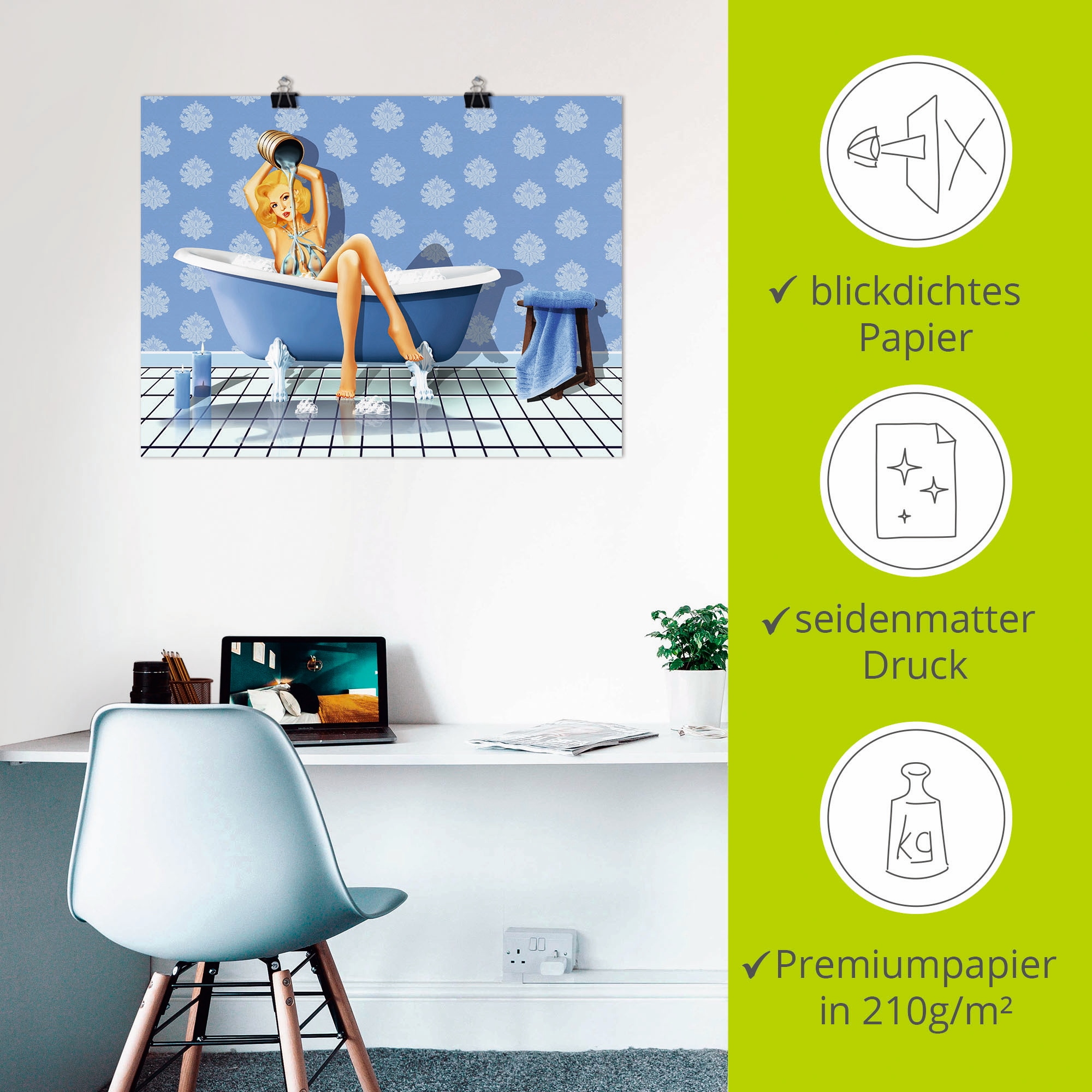 Artland Wandbild »Das sexy blaue Badezimmer«, Frau, (1 St.), als Leinwandbild, Poster, Wandaufkleber in verschied. Größen