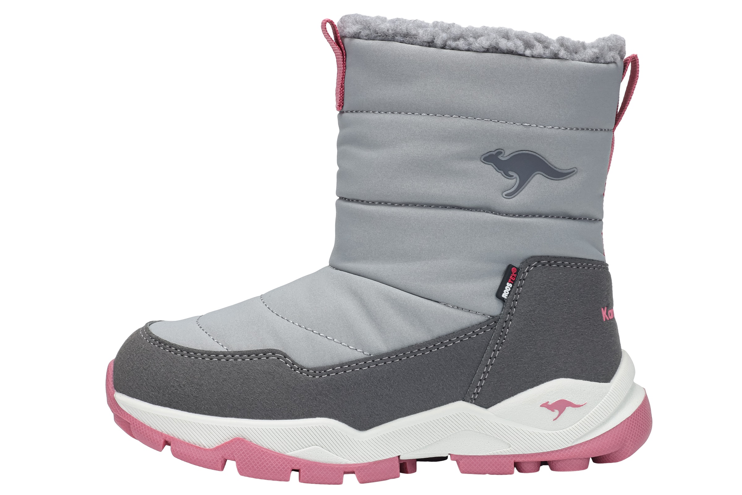 Winterboots KANGAROOS "K-FR FLOKI RTX", Jungen, Gr. 39, grau (ultimate grau, dusty rose), Synthetik, Textil, Schuhe Winterboots, Wasserdicht, Warmfutter,Winterschuhe, Winterstiefel, Snowboots