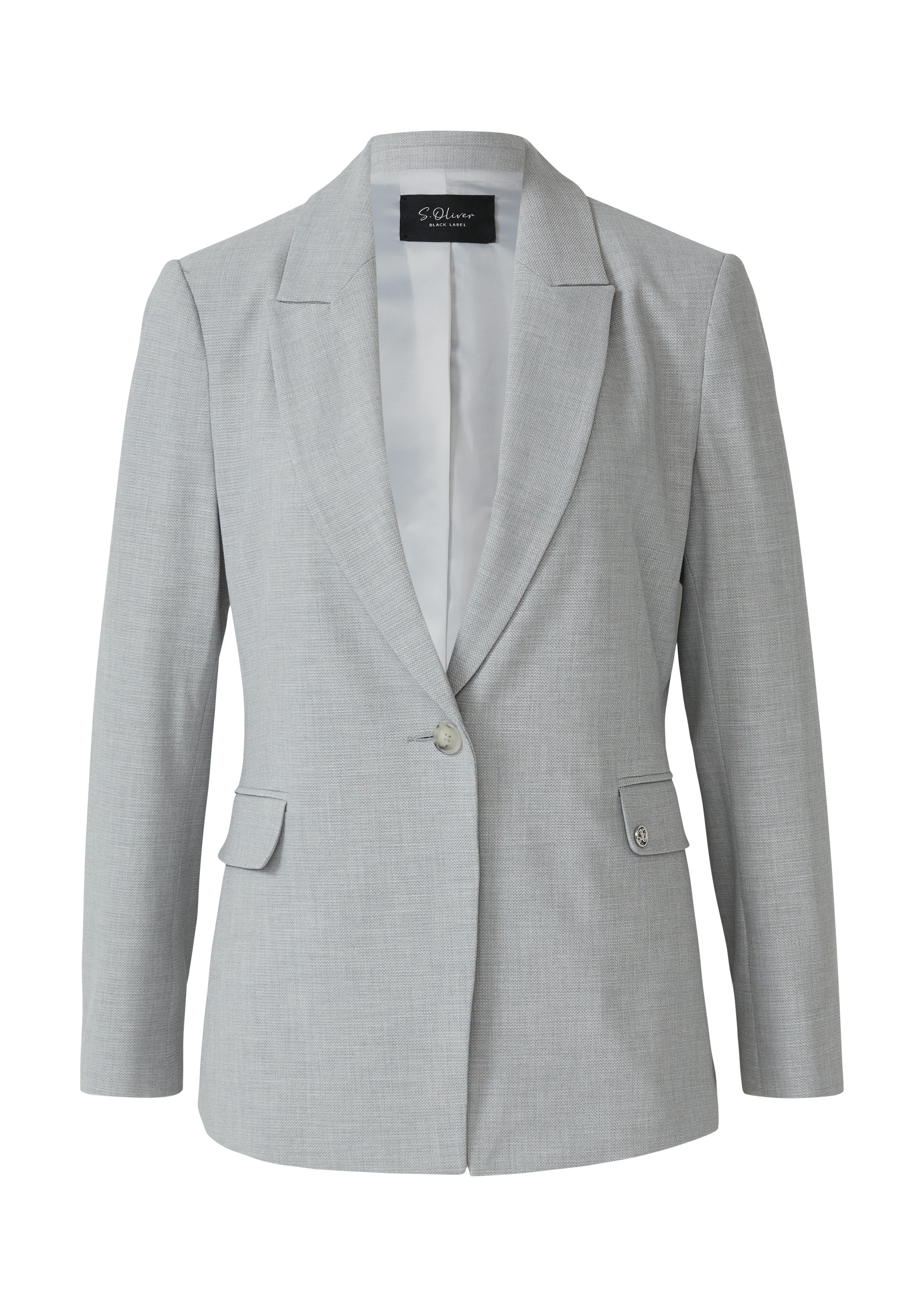Jackenblazer S.OLIVER BLACK LABEL, Damen, Gr. 44, grau, Web, Obermaterial: 49% Polyester, 48% Viskose, 3% Elasthan. Futter: 100% Polyester, unifarben, tailliert taillenbedeckt, Manschette, Blazer, mit Logo Detail 3