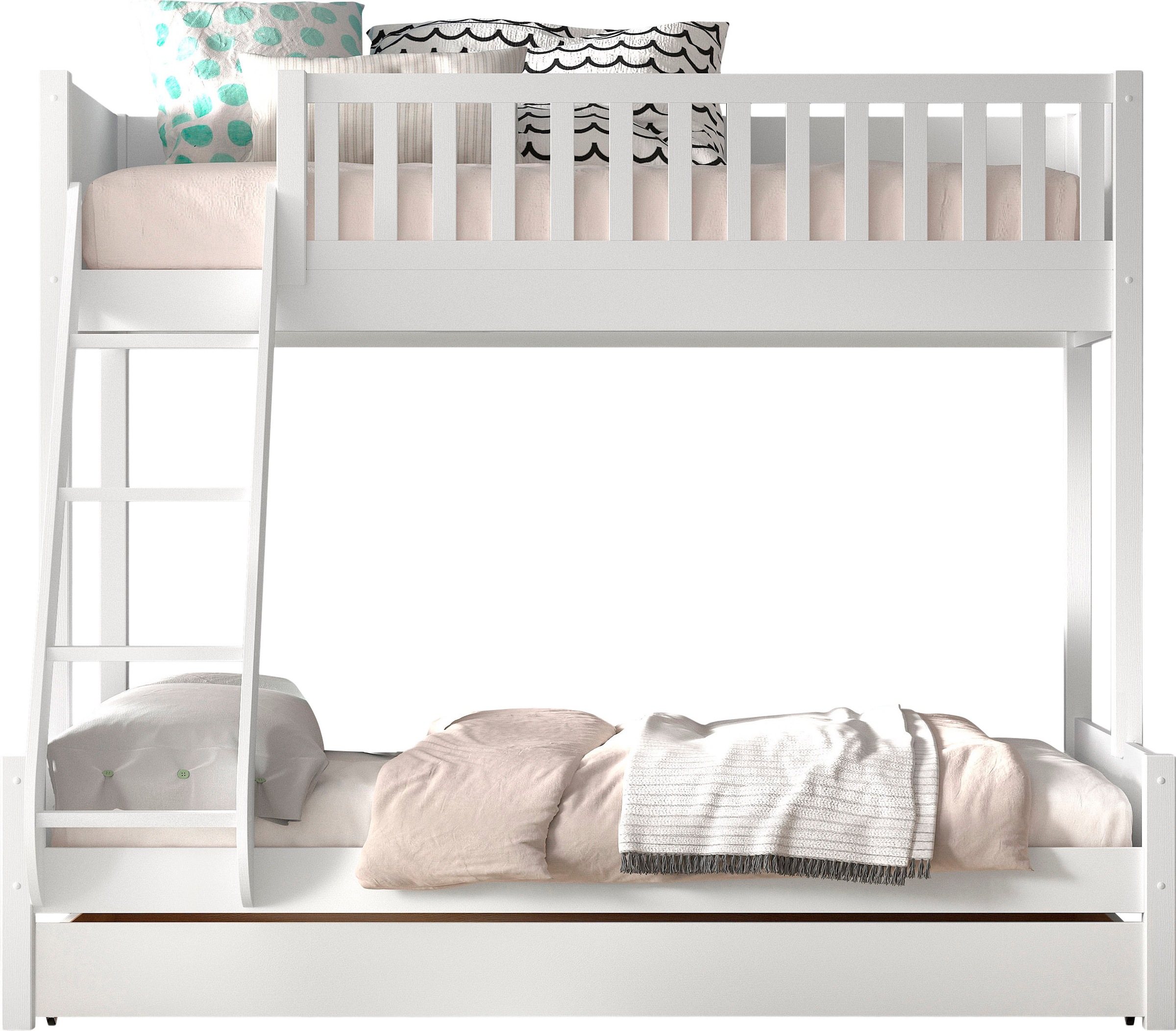 Vipack Etagenbett »Scott, Kiefer massiv, stabil gebaut, Made in Europe, Landhaus-Optik«, (B/H/T ca. 208x175x158cm, inkl. Rolllattenroste, Leiter, Absturzschutz), wahlweise, ohne Schublade, mit 2 kleinen oder 1 großen Bettschublade