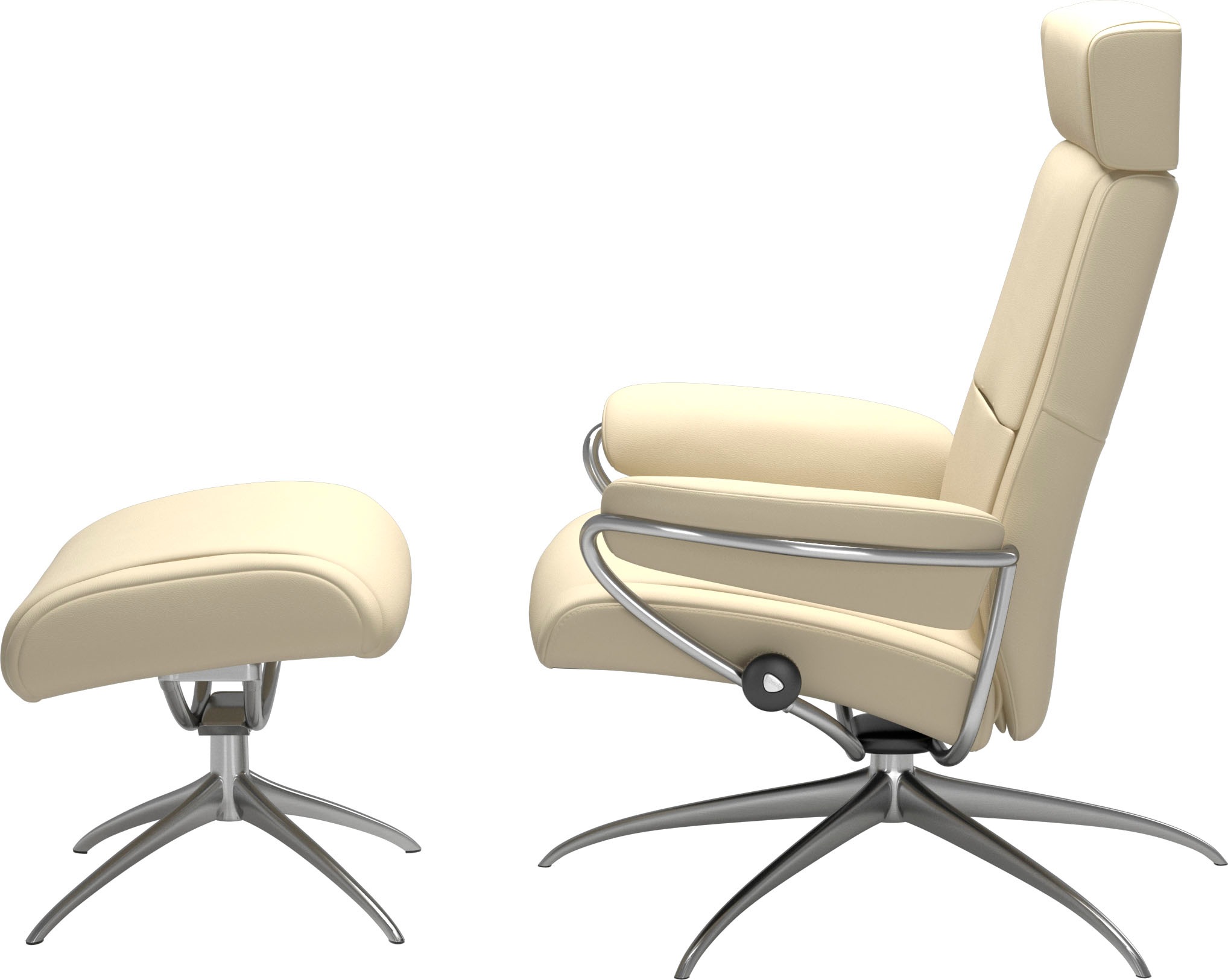 Stressless® Relaxsessel »Paris«, (Set, Relaxsessel mit Hocker), mit Hocker, Low Back mit Kopfstütze, mit Star Base, Gestell Chrom