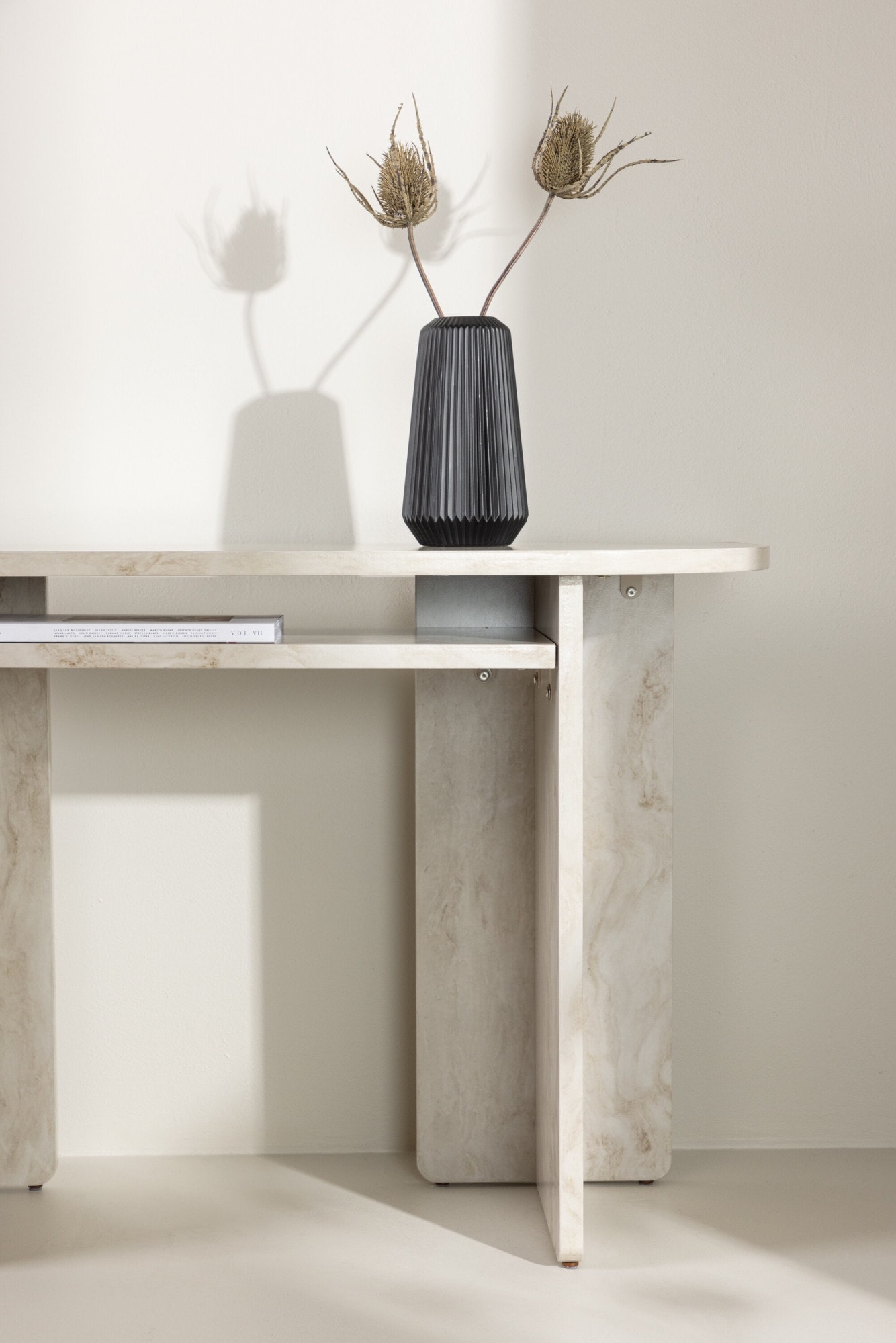 Venture Home Beistelltisch »Ålesund, hoher Konsolentisch in beiger Marmoroptik, 120 × 40 cm« Ablagetisch, MDF, gewachst, hoch, geräumig, edel