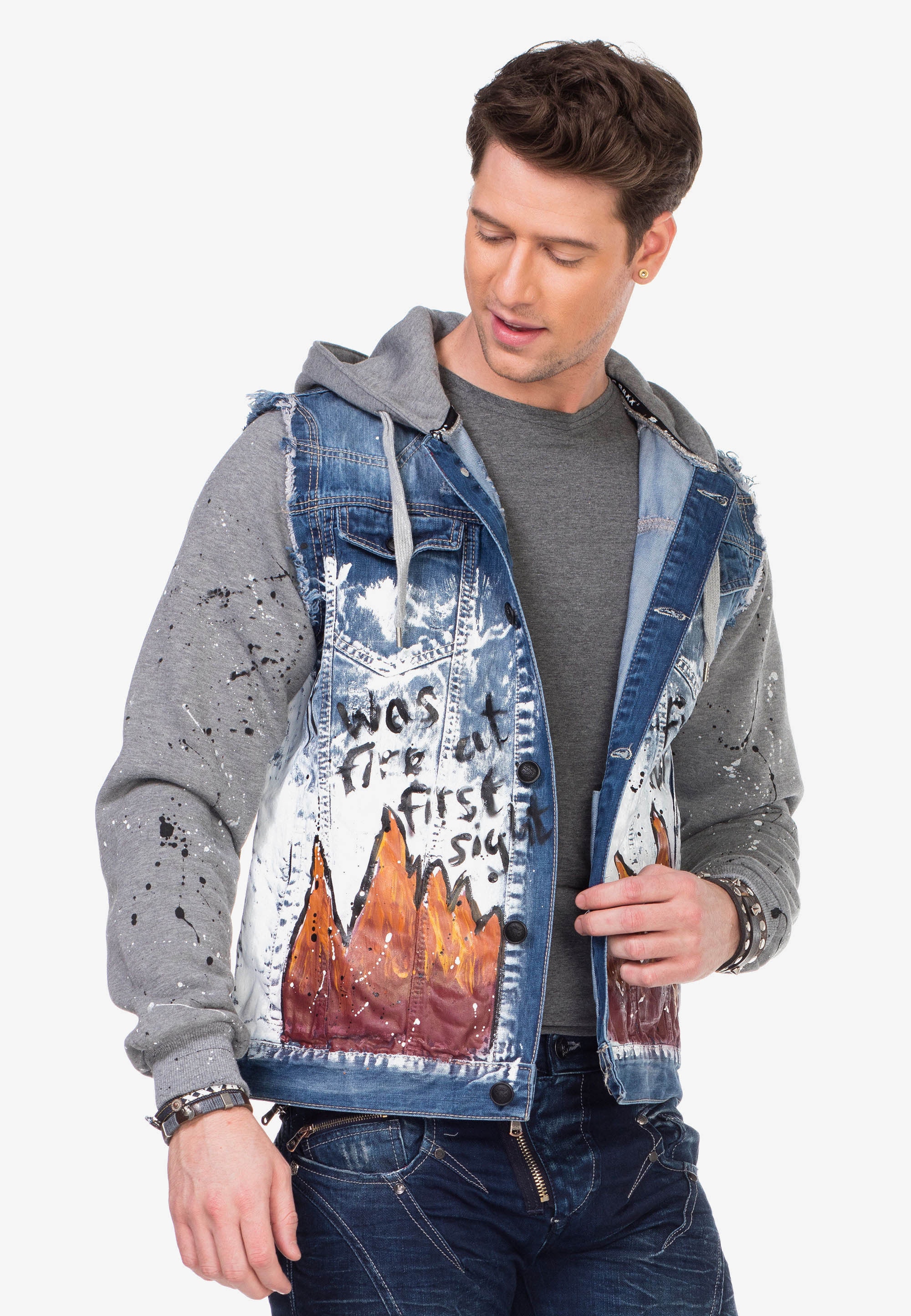 Cipo & Baxx Jeansjacke, mit Sweat-Elementen