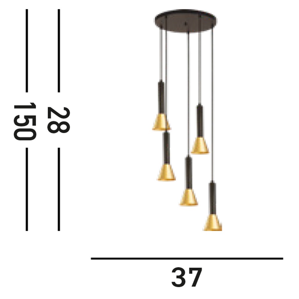 Searchlight Hängeleuchte »Signal 5Lt Multi-Drop Pendant - Black & Gold Metal« GU10 1 Stk.