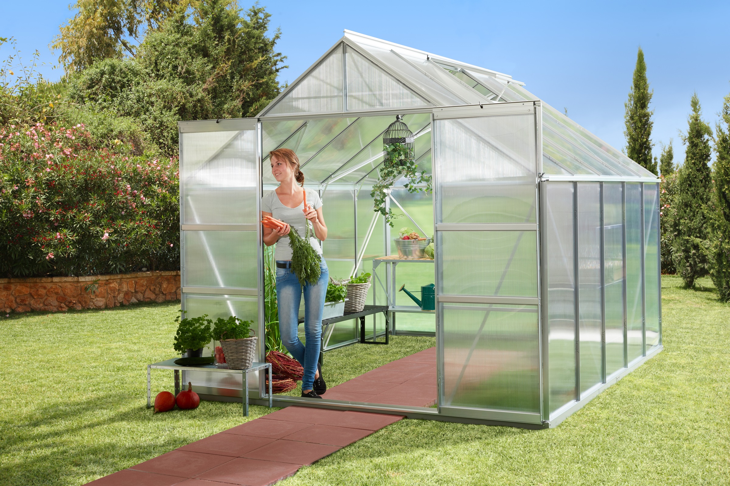 Gewächshaus KONIFERA, B:254cm T:317cm, silber, Garten, Gewächshäuser, "Calisto 8300"