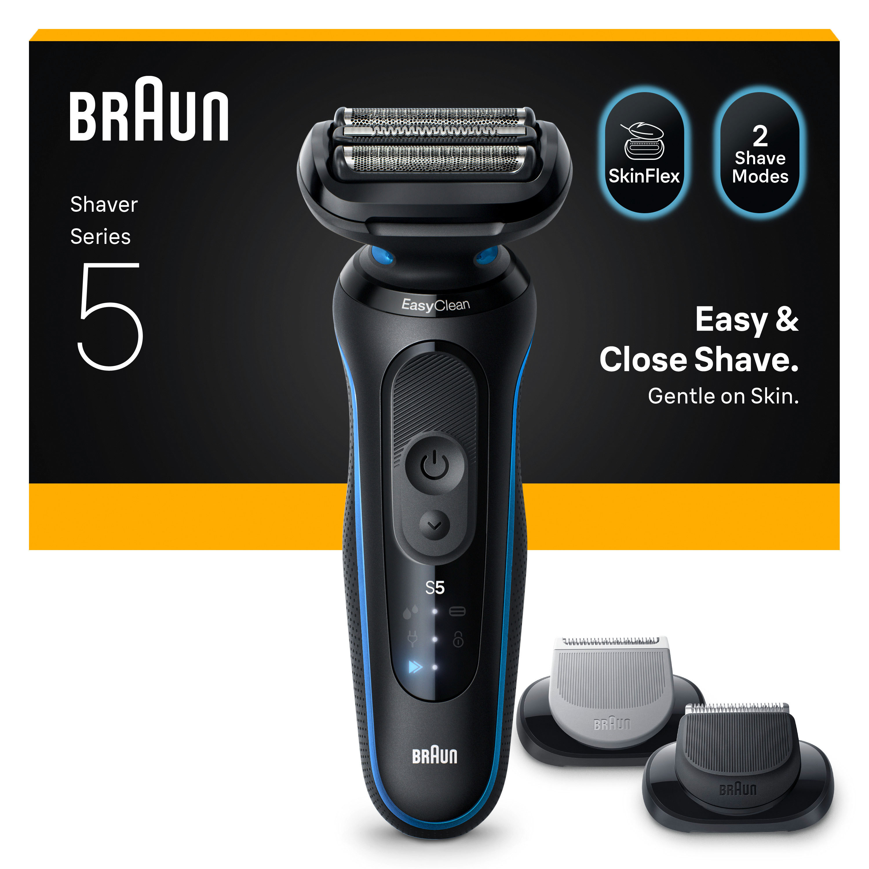 Braun Elektrorasierer "Series 5 52-B1650s" Reinigungsstation Bis zu 50 min, +2 Aufsätze, Nass- & Trocken, 100% Wasserdicht