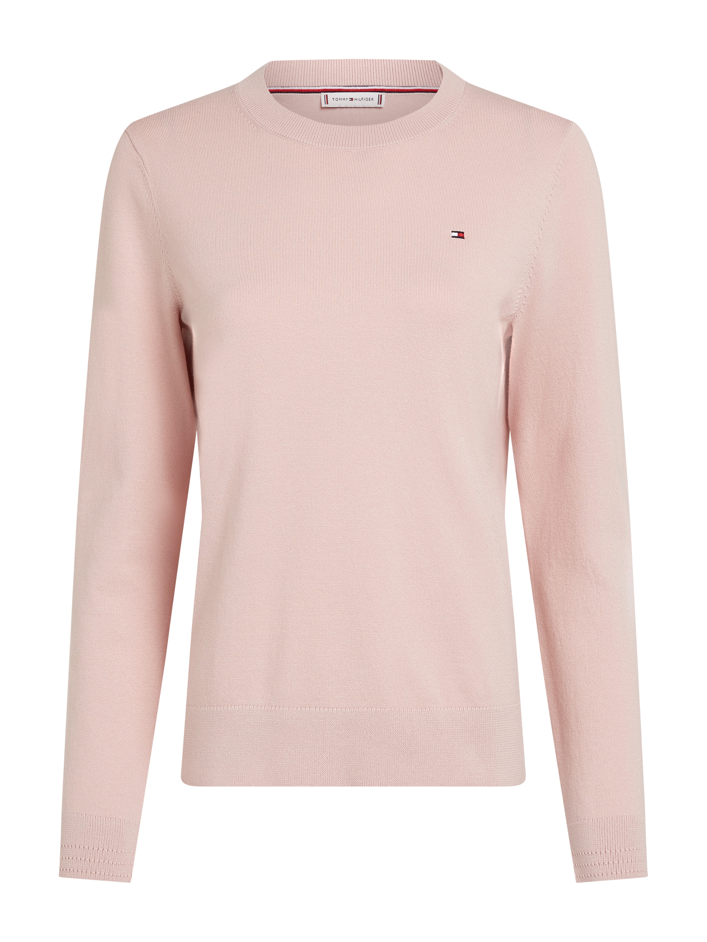 TOMMY HILFIGER Rundhalspullover »CO JERSEY STITCH LS C-NK SWT«, mit Logostickerei