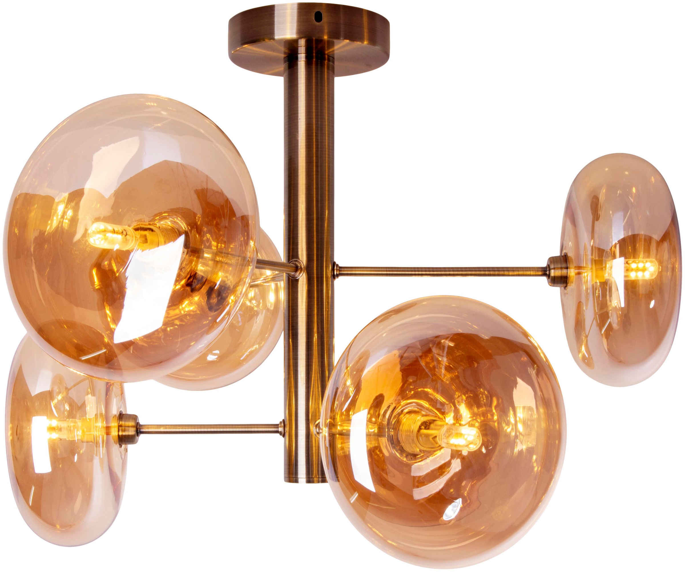 näve Deckenleuchten »Orion«, 6 flammig, Leuchtmittel G9 | ohne Leuchtmittel, Glasschirme, 6flg. G9, exkl. Leuchtmittel, messing-matt, D: 53cm