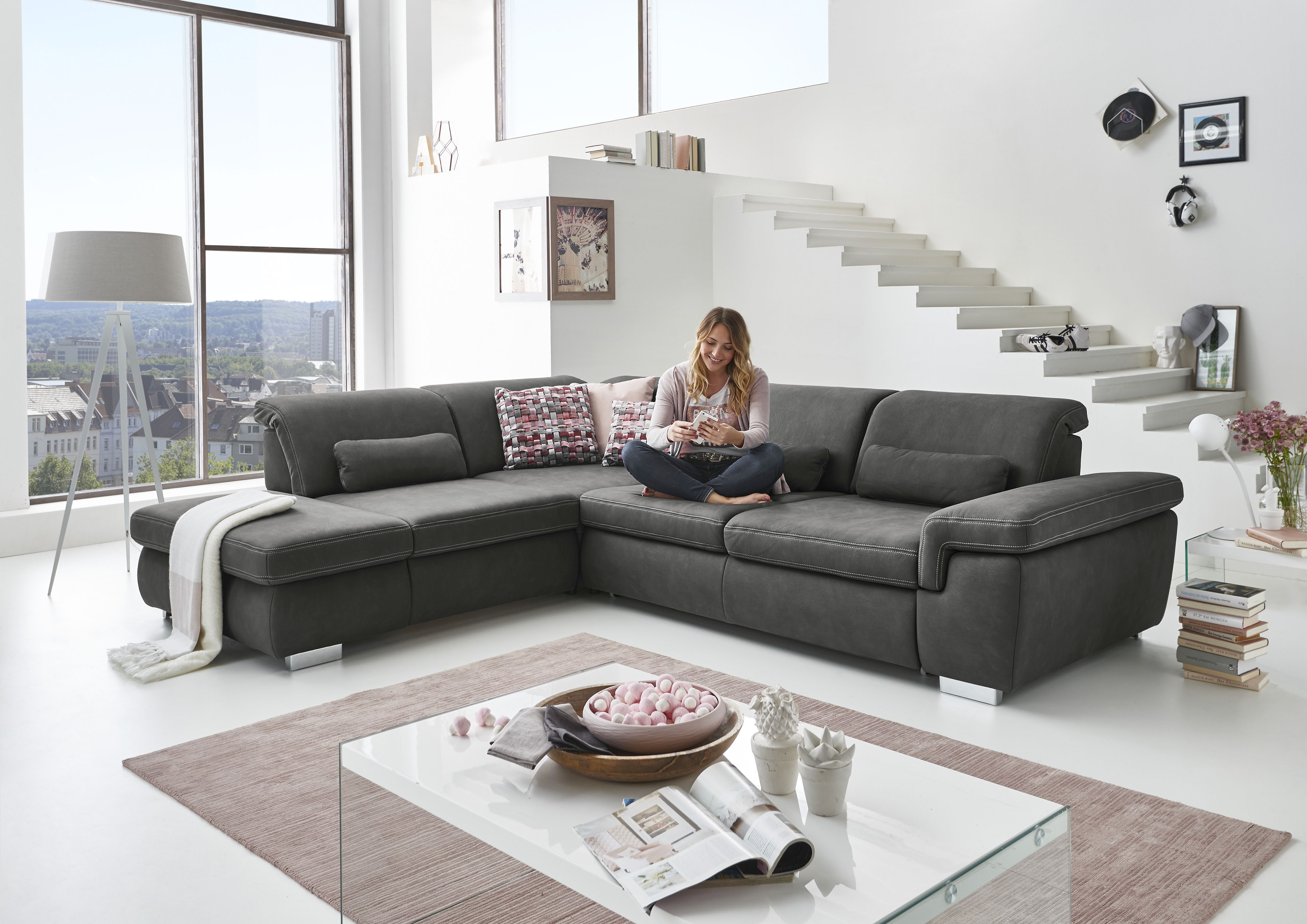 Die PlanBar Ecksofa "MP-IN17041 L-Form, Breite 320 cm" Sitztiefenverstellung, optional Kopfteilverstellung & Schlaffunktion