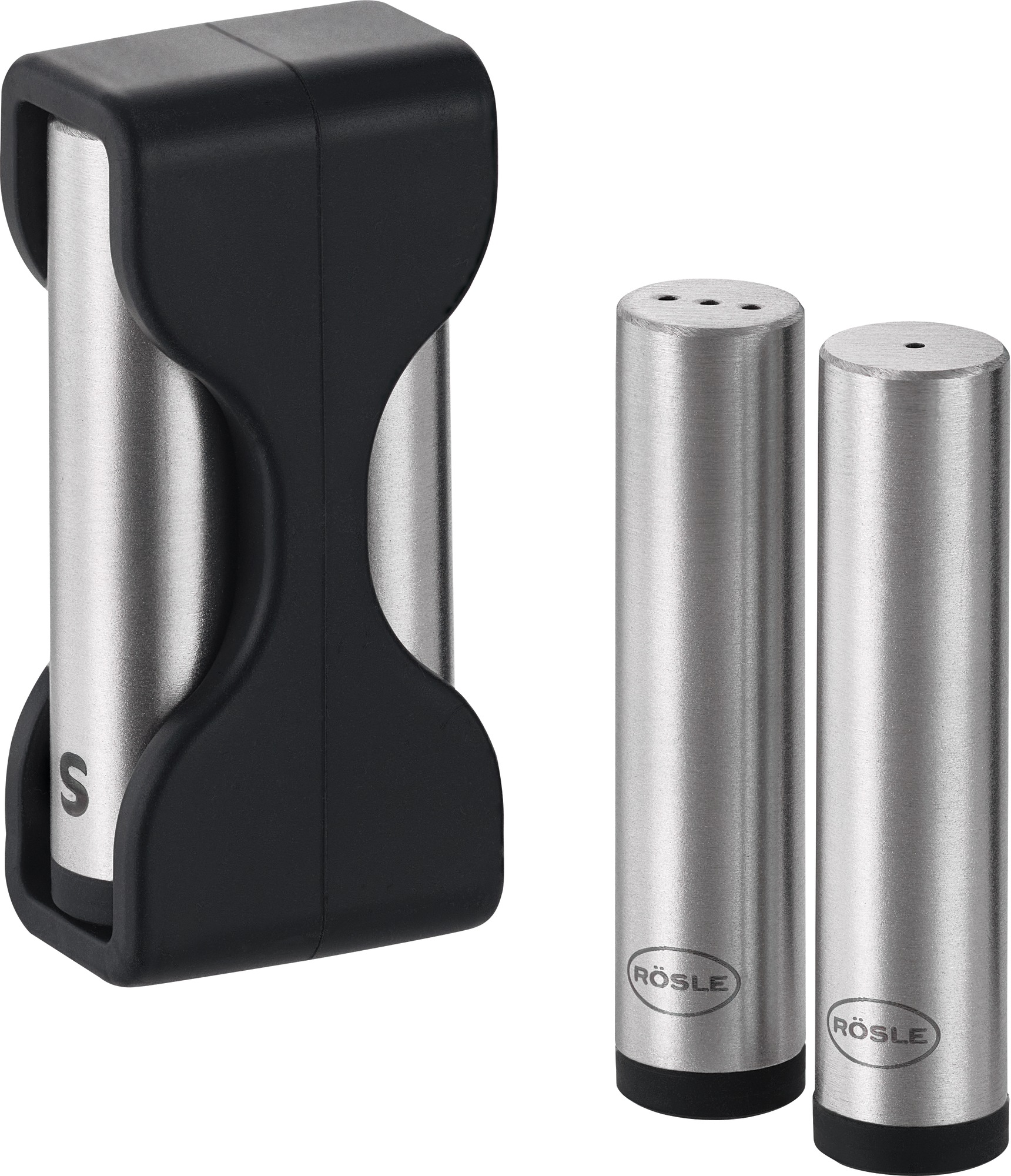 RÖSLE Salz- / Pfefferstreuer "Salz- und Pfeffer Set FLEXX 2GO", B:1,3cm H:5,6cm Ø:1,3cmsilberfarben, Gewürzstreuer, inklusive Bestecktasche