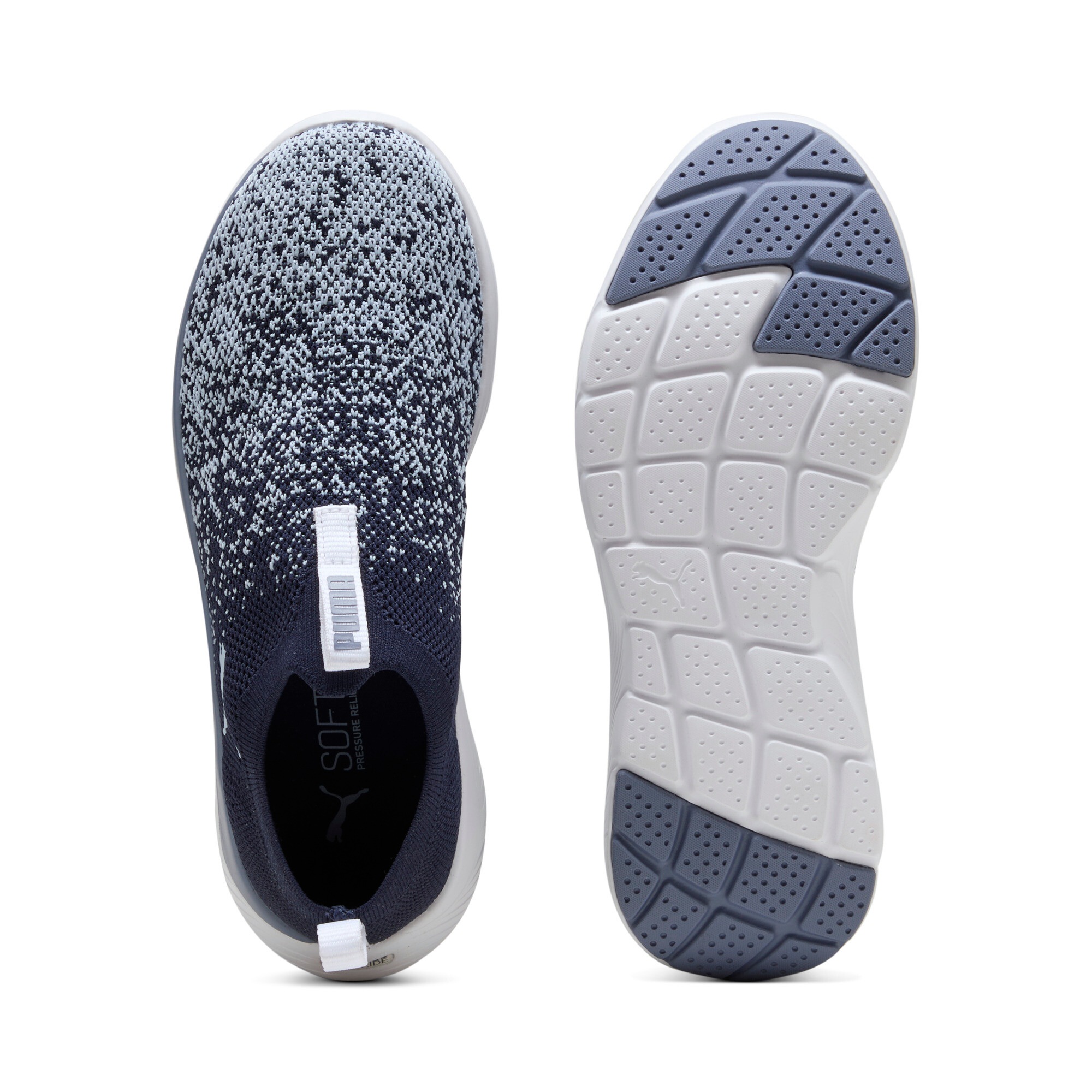 Slip-On Sneaker PUMA "SOFTRIDE REMI SLIP-ON KNIT WNS", Damen, Gr. 42,5, puma navy, snow mountain blau, gray sky, Textil, Schuhe, mit SOFTFOAM+ Dämpfung, leicht profilierte Synthetiklaufsohle 3