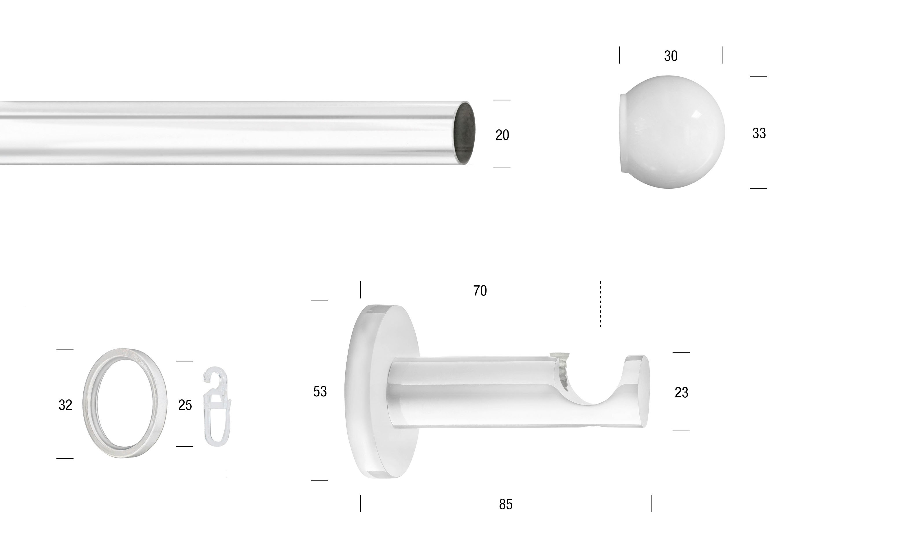 Thumbnail - GARESA Gardinenstange "WHITE" Ø 20 mm 1 läufig-läufig Wunschmaßlänge Vorhanggarnitur, verlängerbar, Wandmontage, Endknop...