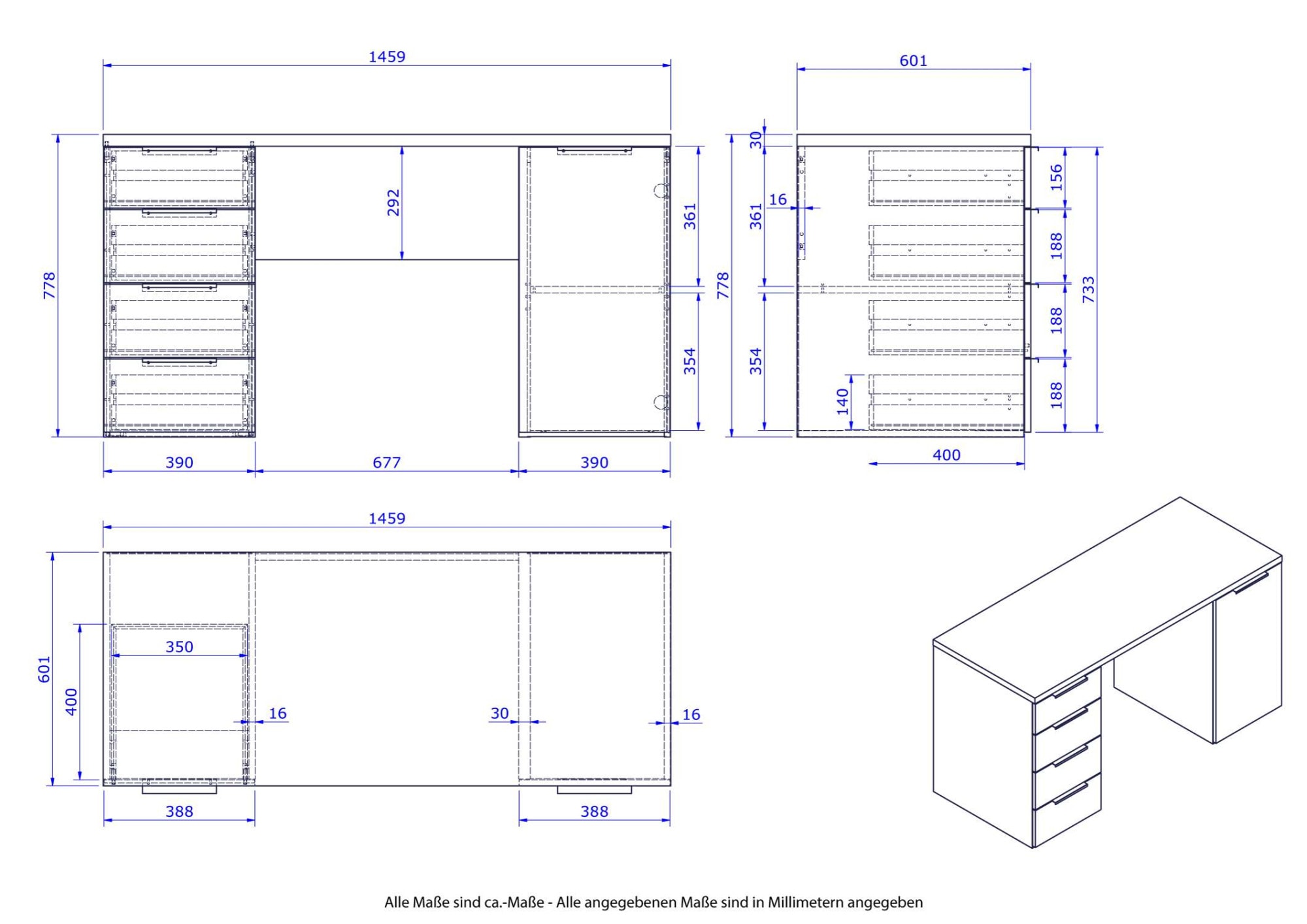 Composad Schreibtisch »Espressso,Schreibtisch, Büroschreibtisch, Computerschreibtisch«, (1 St.), mit 4 Schubladen und 1 Tür