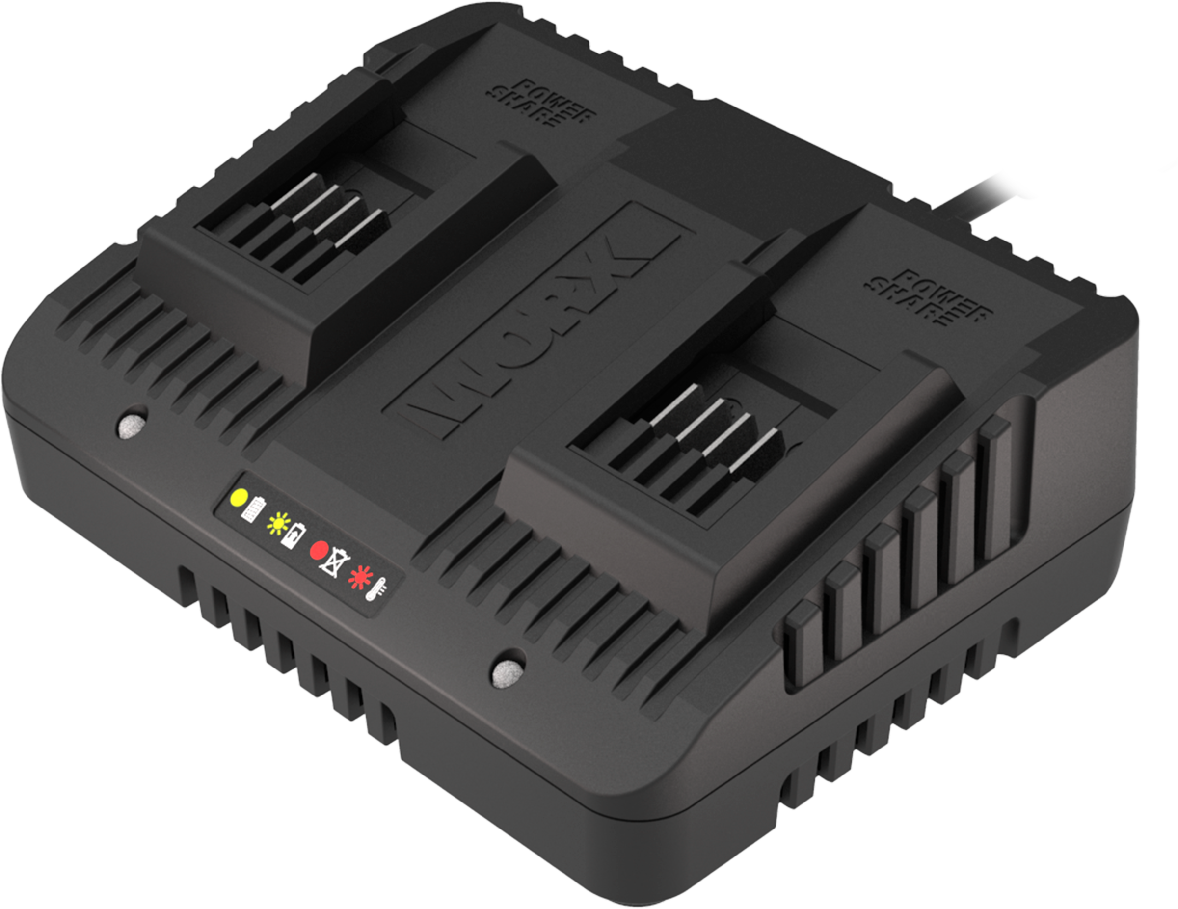 WORX Akku-Ladestation "Dual-Ladegerät WA3772", B:13,4cm H:6,64cm T:17,4cm, schwarz, Ladegeräte, für alle WORX PowerShare Akkus, gleichzeitige