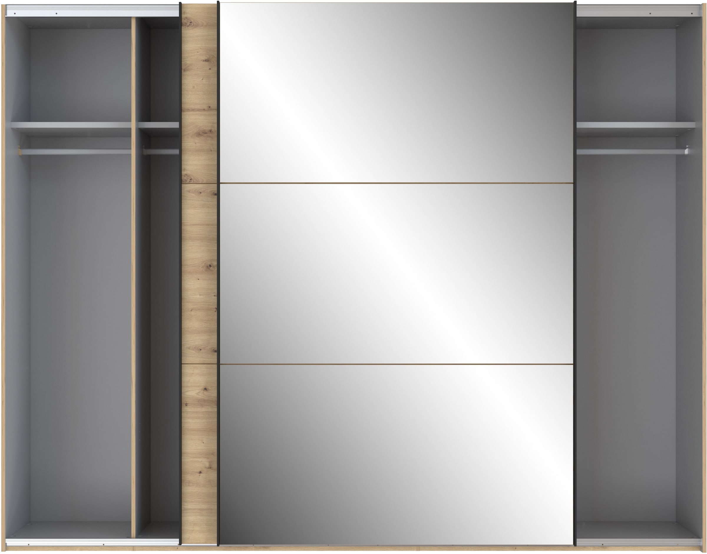 FORTE Schwebetürenschrank »Trondheim, Kleiderschrank mit Spiegel, Industrial Design, 2-Türen«, (B/H/T ca. 270/210/63cm), Holzdekor: Artisan Eiche