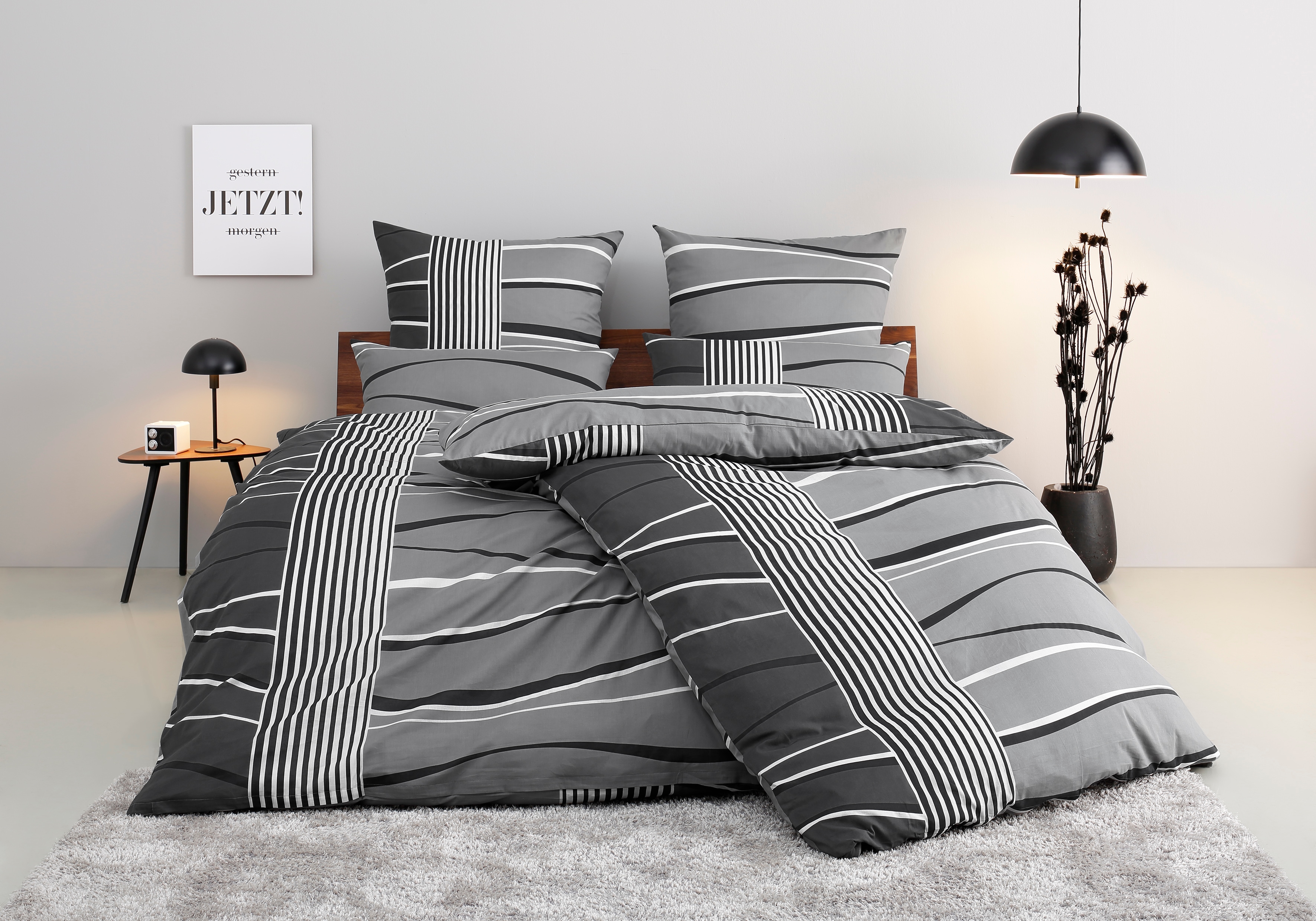 OTTO home Bettwäsche "Renu in Gr. 135x200 oder 155x220 cm" 2 Stk. Bettwäsche aus Baumwolle, grafische Bettwäsche mit Wellen-Design