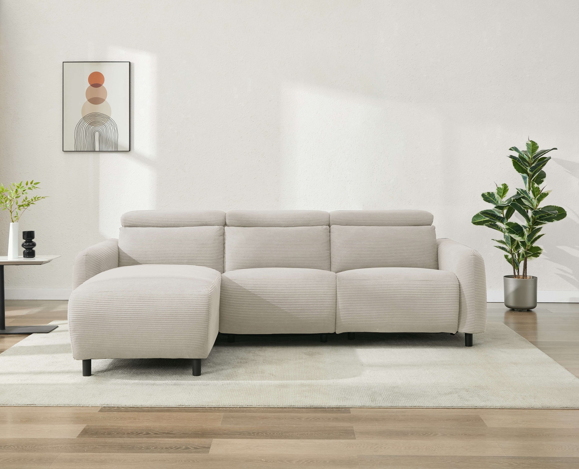 Home affaire Ecksofa »SKAANE in Cord, L-Form, 274 cm, manuelle u. elektrische Funktion,«, Kopfteilverstellung, Relax-und Liegefunktion, Federkernpolsterung