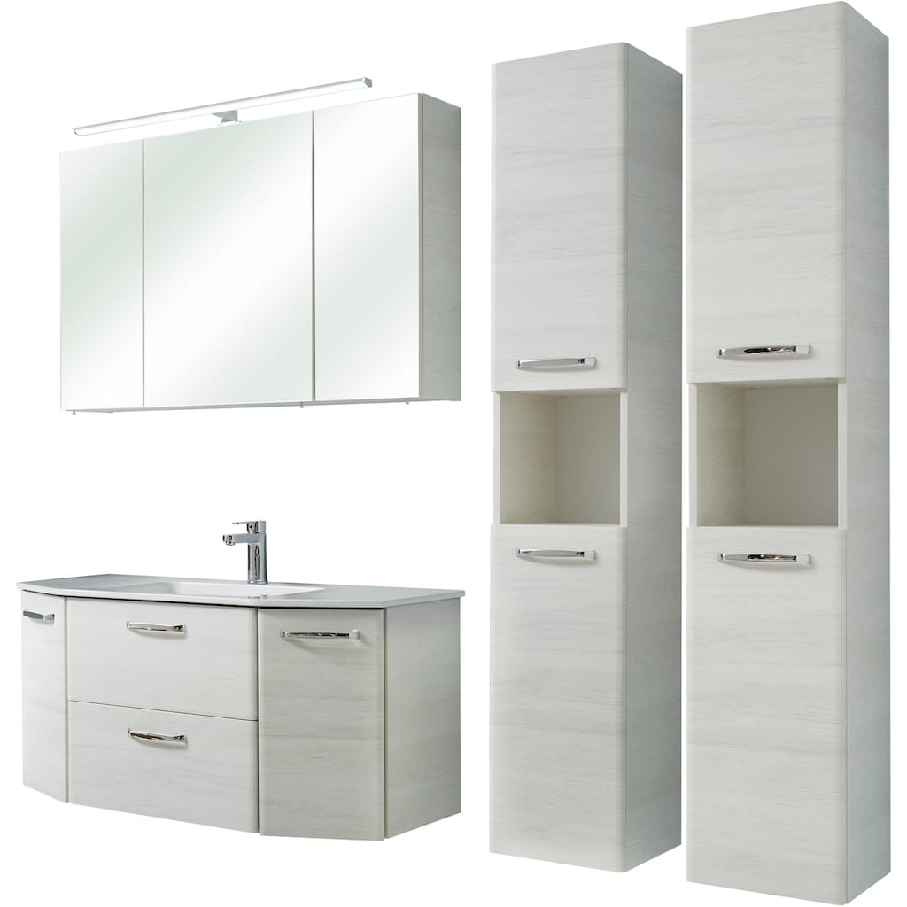 Saphir Badmöbel-Set »Quickset 936 4-teilig, Glaswaschtisch und LED-Spiegelschrank«, (Set, 4 St.)