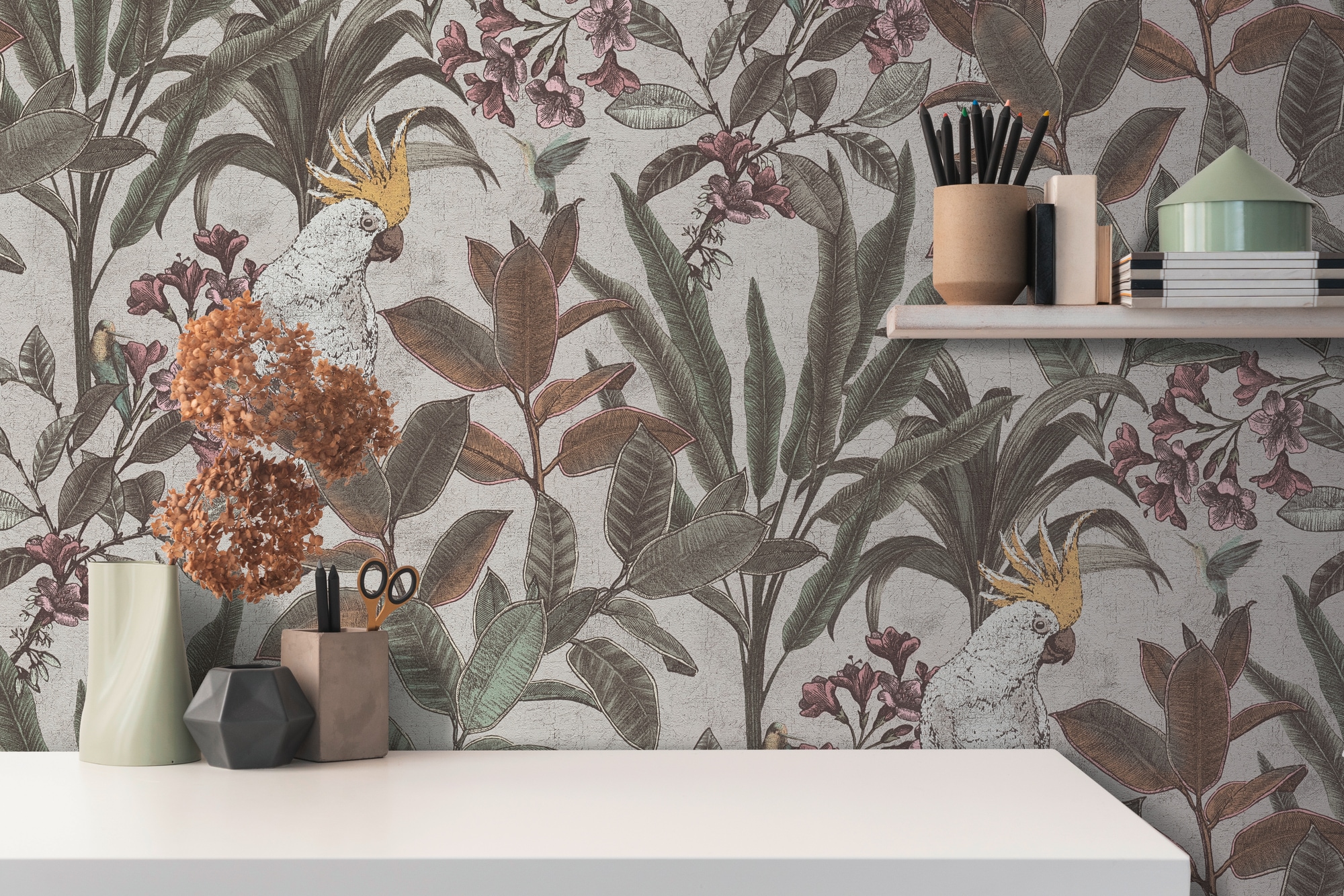 A.S. Création "PintWalls II Dschungel-Tapete Mustertapete Papagei Tiere" matt strukturiert Vliestapete Tiere für Schlafzimmer Küche Wohnzimmer Dschungel Design