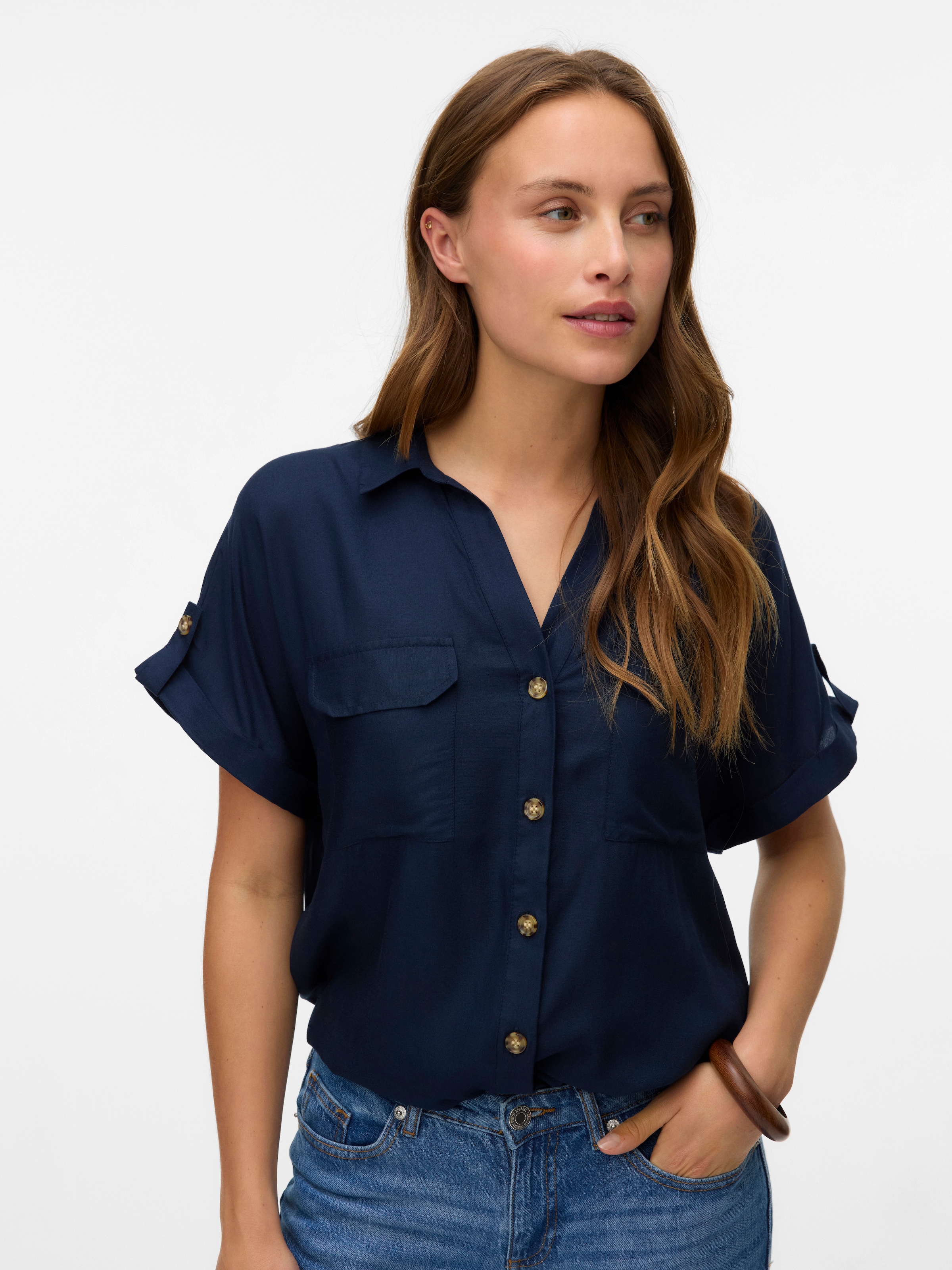 Vero Moda Kurzarmbluse "VMBUMPY S/S SHIRT WVN GA NOOS" Viskose, regular fit günstig online kaufen