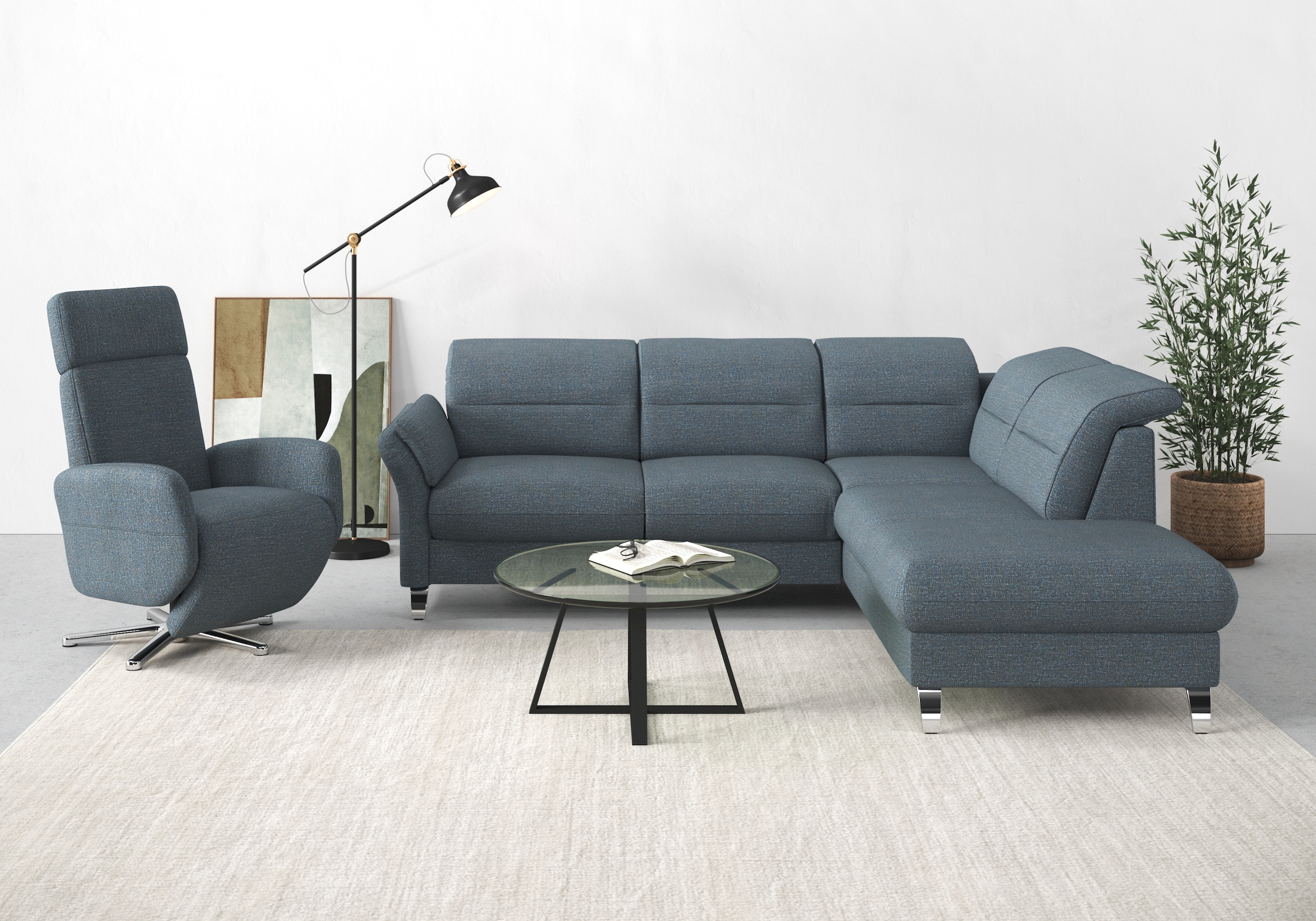 sit&more Ecksofa "Grenoble L-Form mit Federkern" wahlweise mit Schlaffunktion, Bettkasten, Arm- und Kopfteilverstellung