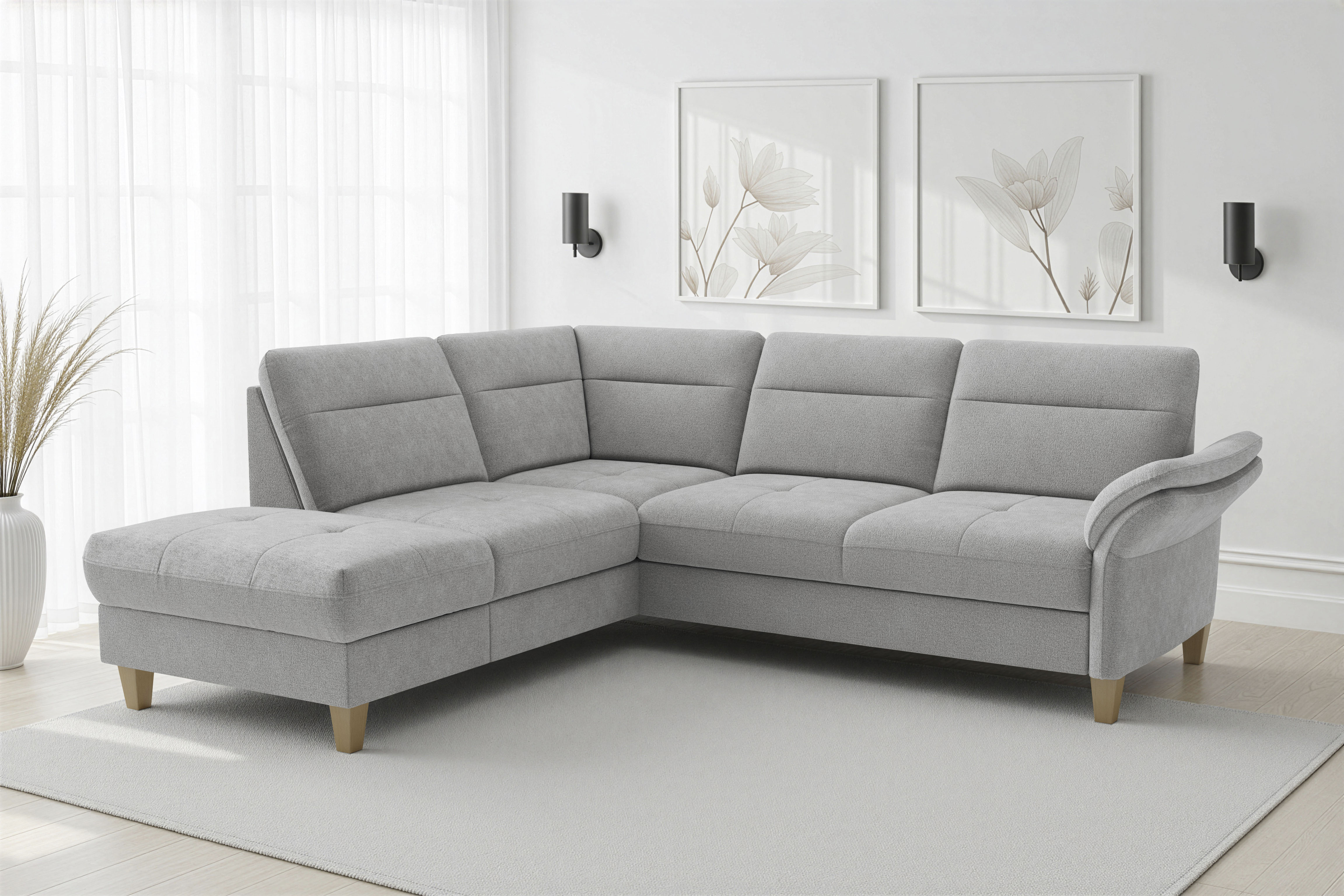 sit&more "Pamela L-Form, B: 218 cm, optional Schlaffunktion & Bettkasten" wahlweise mit Armteilverstellung, Sofa mit Federkern, Sitzhöhe: 48 cm