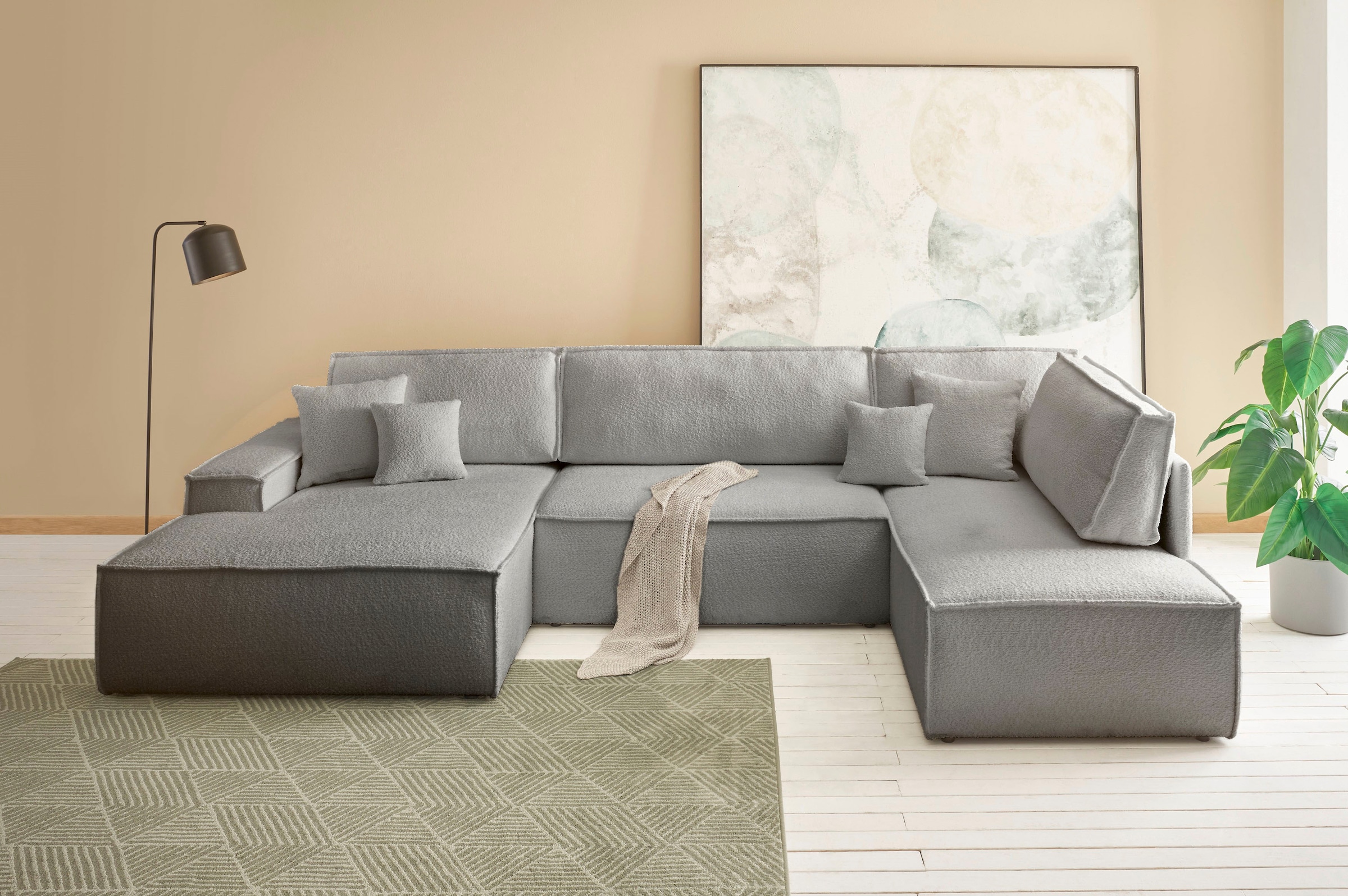 Wohnlandschaft »FINNLEY U-Form XXL 329 cm, Schlafsofa, Schlaffunktion m. Bettkasten«,...