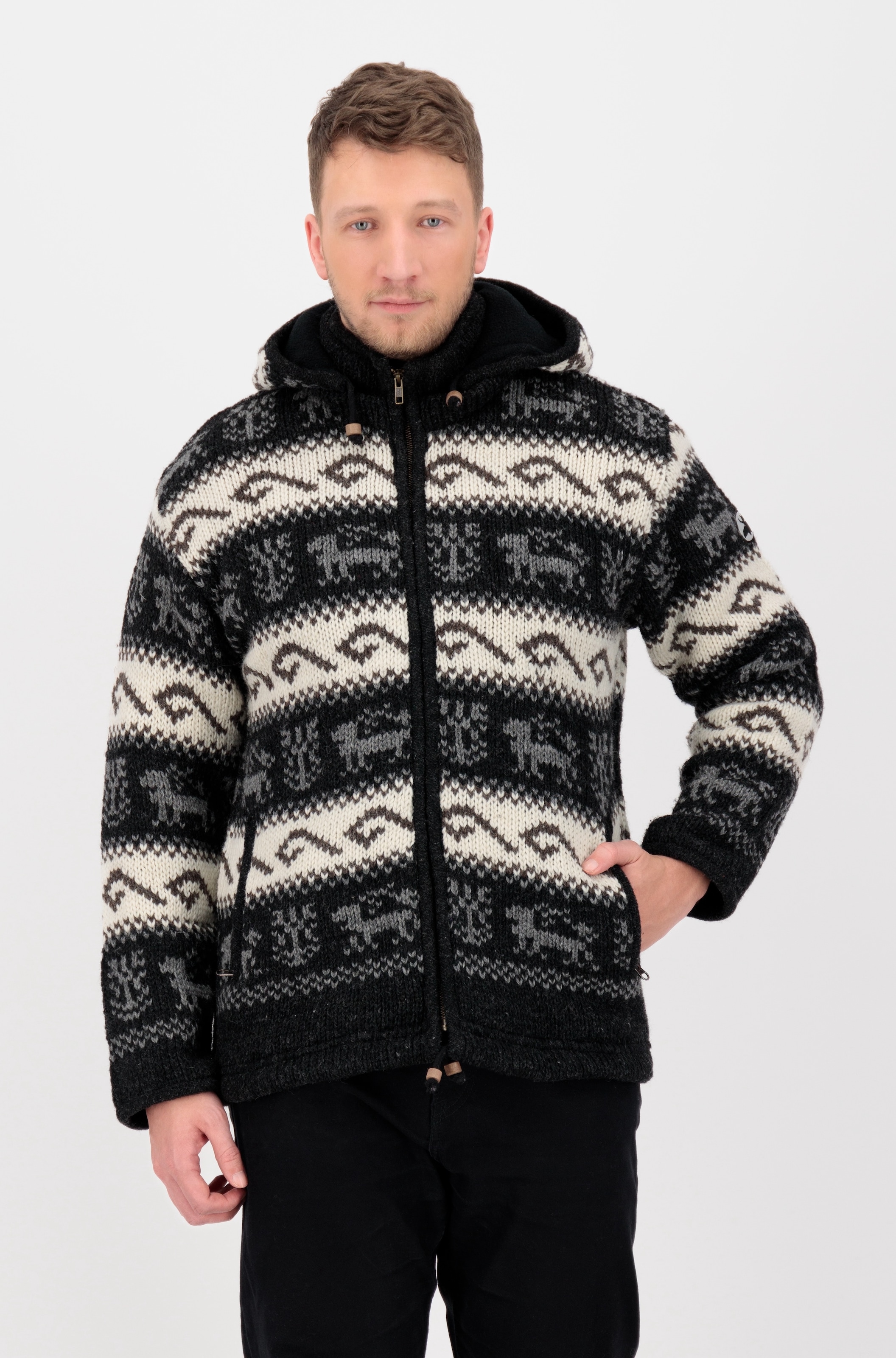 DEPROC Active Strickfleecejacke "LHOTSE MEN" mit Kapuze mit Kapuze und weichem Fleece gefüttert