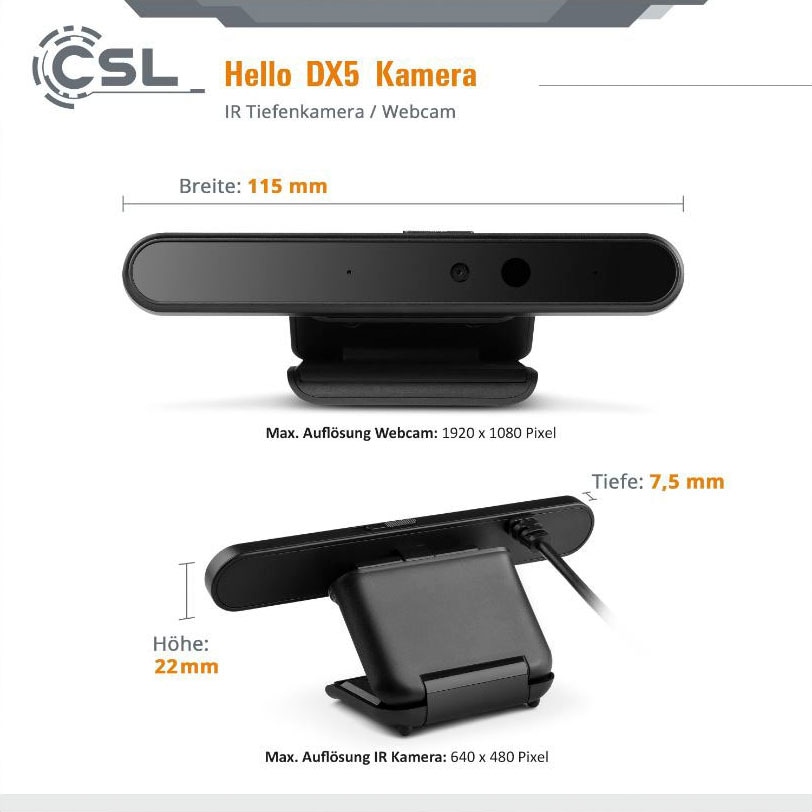 CSL Webcam »Hello DX5 IR-Tiefenkamera WebCam«, Full HD, IrDA (Infrarot)