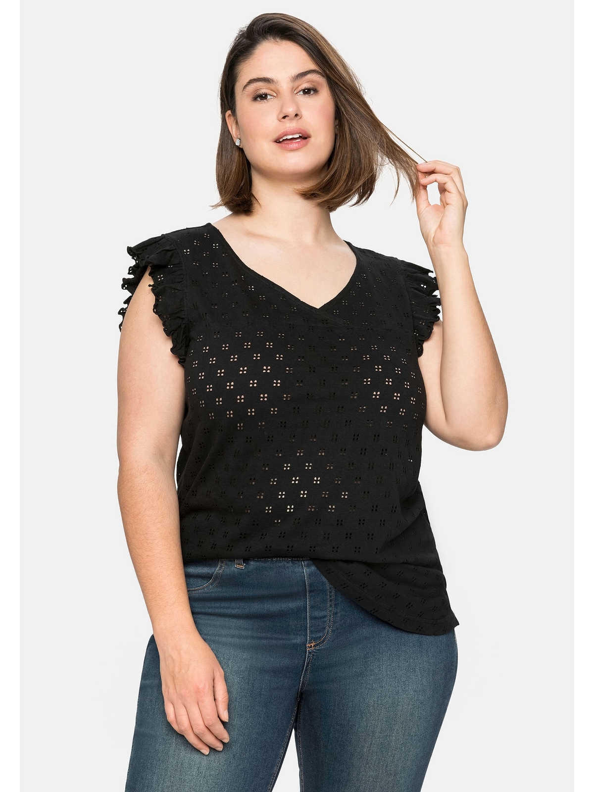 Sheego Tanktop »Große Größen«, mit Lochmuster und Rüschen