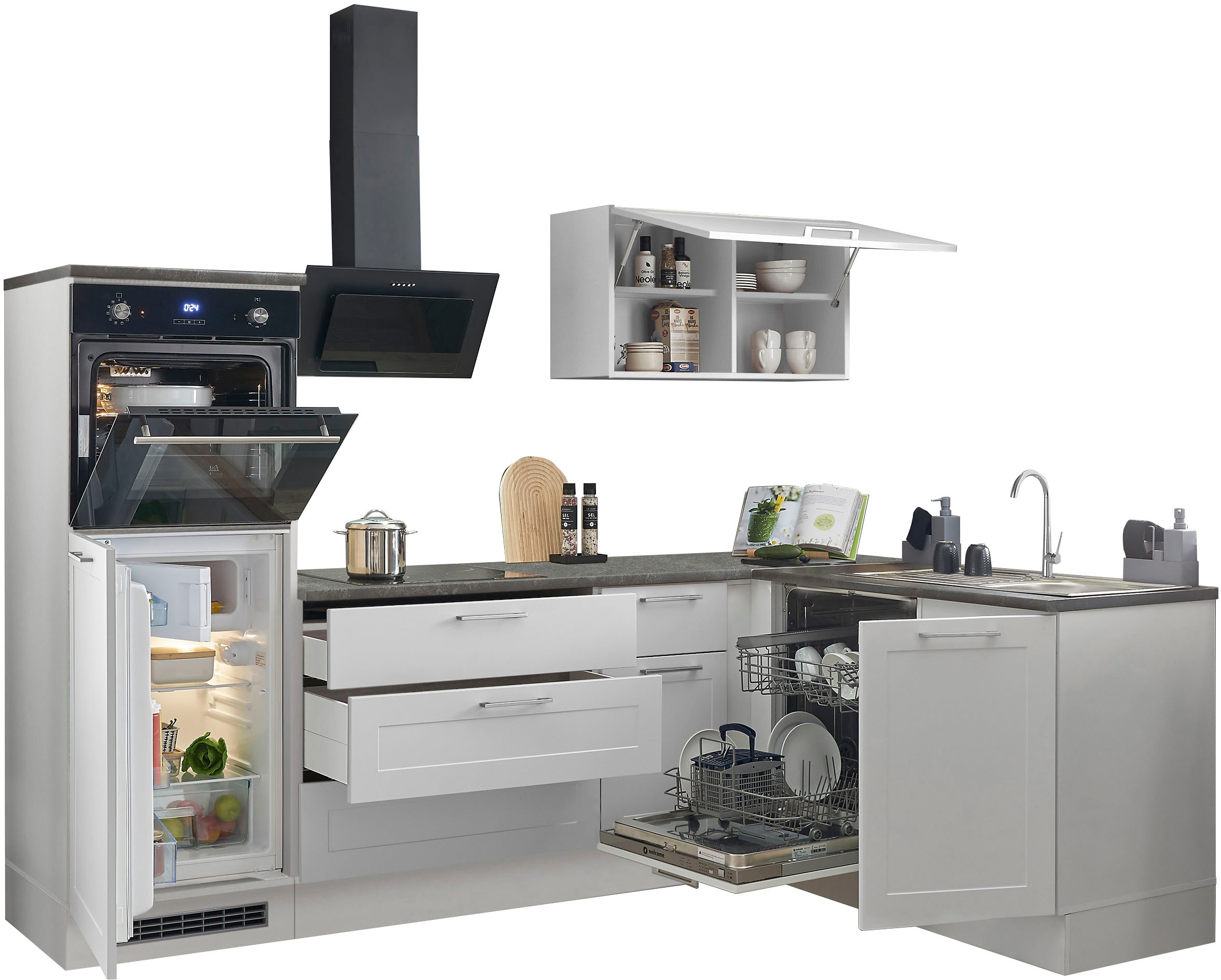 BASIC by Balculina Winkelküche »Marsi«, Stellmaße 260x175 cm, wahlweise E-Geräten, mit Soft-Close-Funktion