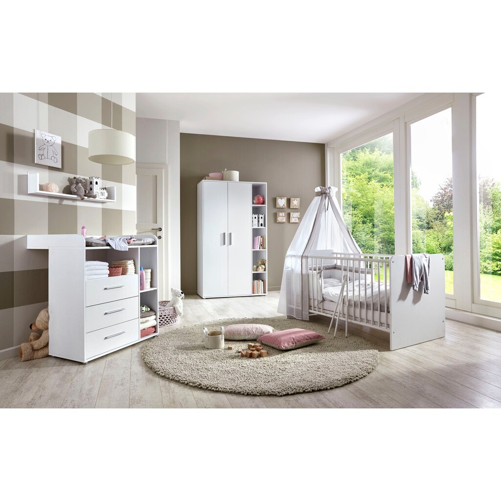 BMG Möbel Babyzimmer-Komplettset »Luis«, (Set, 4 St., Babybett, Wickelkommode, Wandboard, Kleiderschrank)