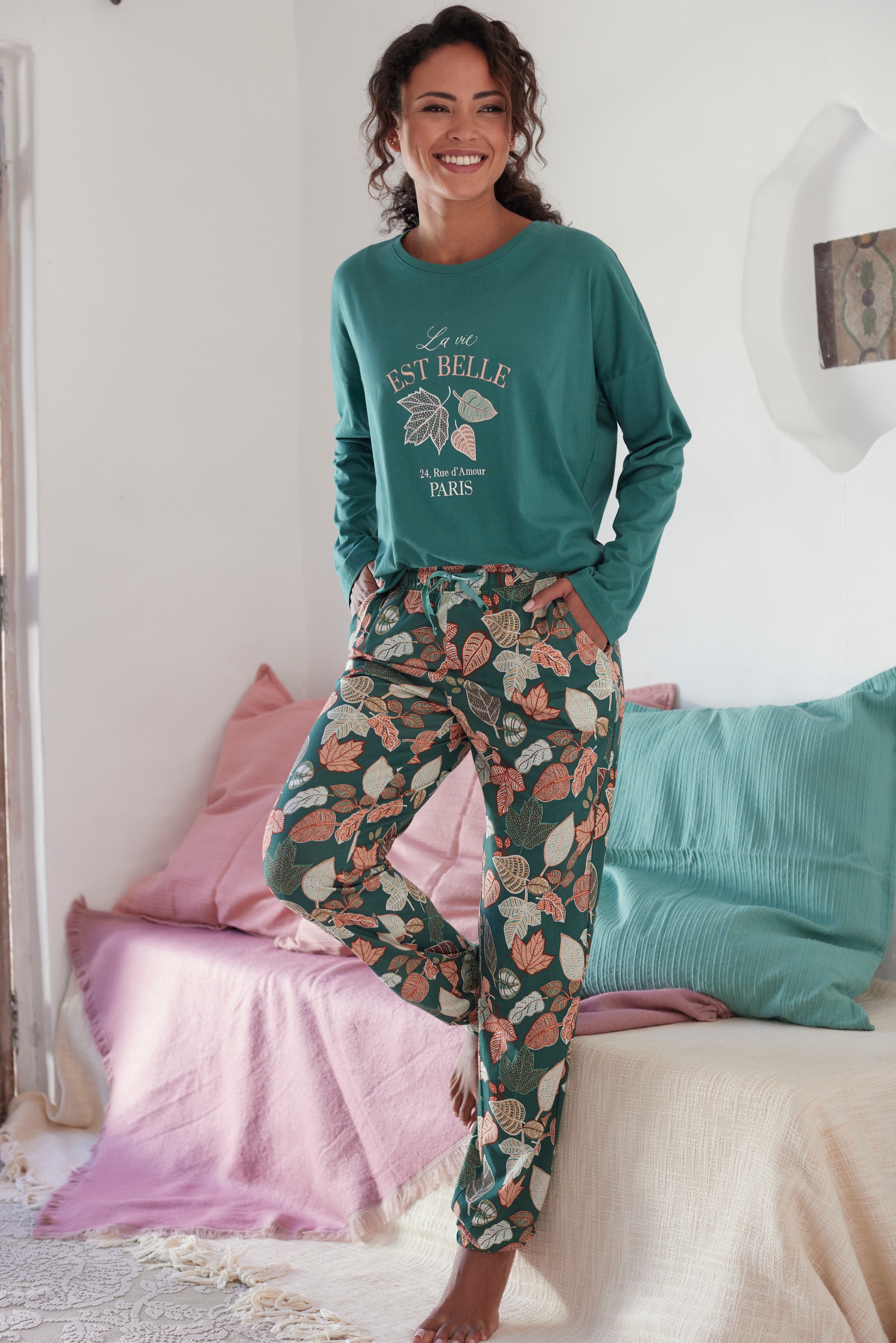 Vivance Dreams Pyjamahose, mit online kaufen Tunnelzugbund elastischen BAUR Samtband am 