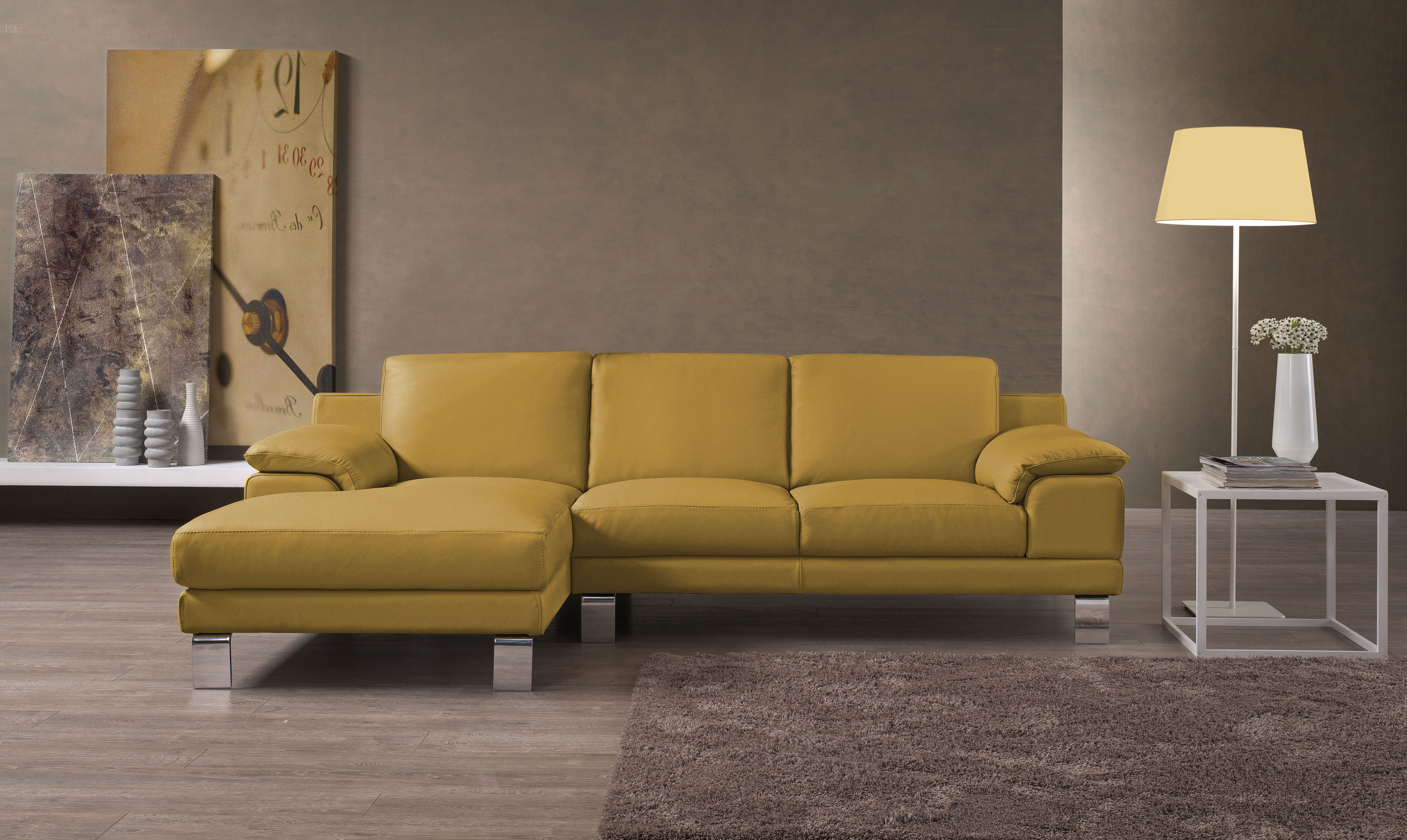 Egoitaliano Ecksofa "Shakira, Design & Sitzkomfort auf hohem Niveau, Breite 236cm, L-Form" mit Recamiere, L-Form, edle Füße
