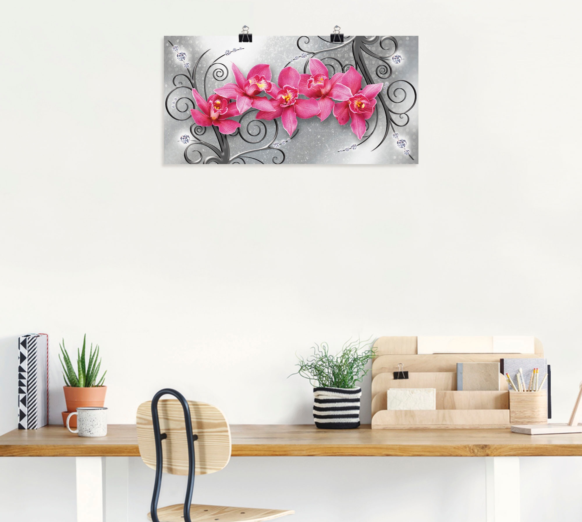 Artland Wandbild "rosa Orchideen auf Ornamenten", Blumenbilder, (1 St.), al günstig online kaufen