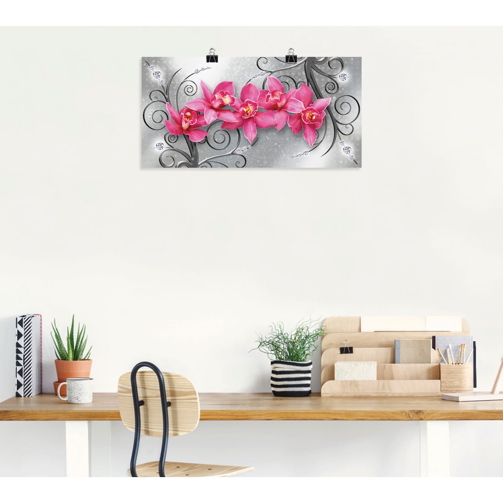 Artland Wandbild »rosa Orchideen auf Ornamenten«, Blumenbilder, (1 St.)