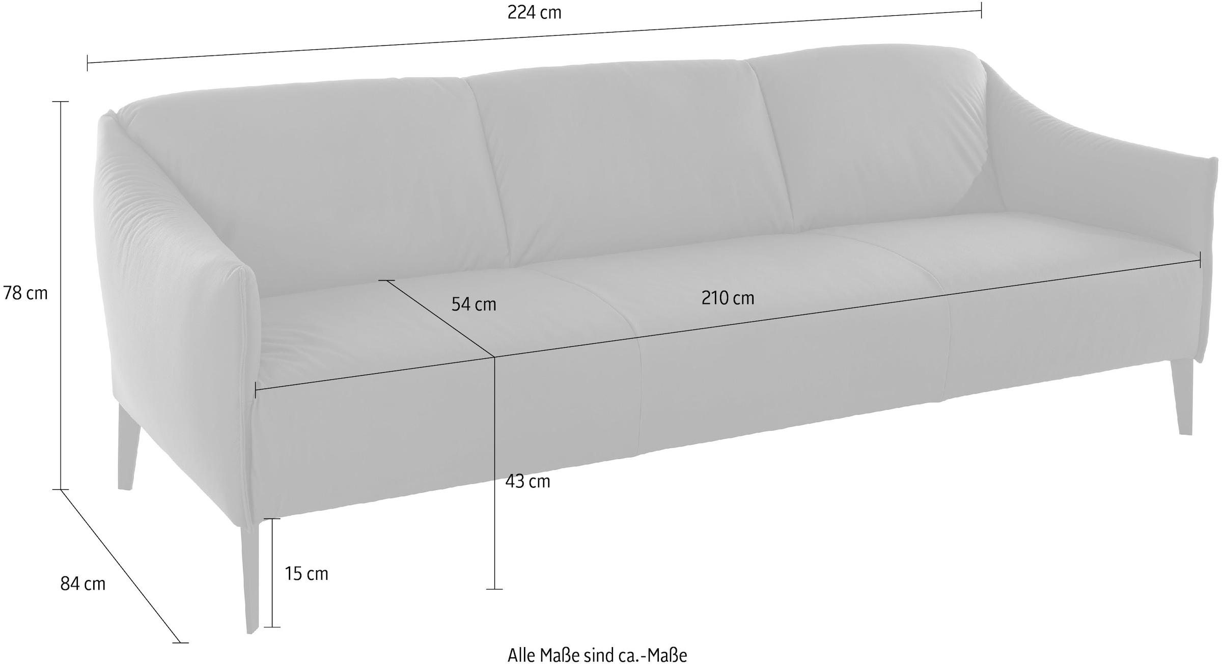 W.SCHILLIG 3-Sitzer »sally«, mit Metall-Winkelfüßen in Chrom glänzend, Breite 224 cm