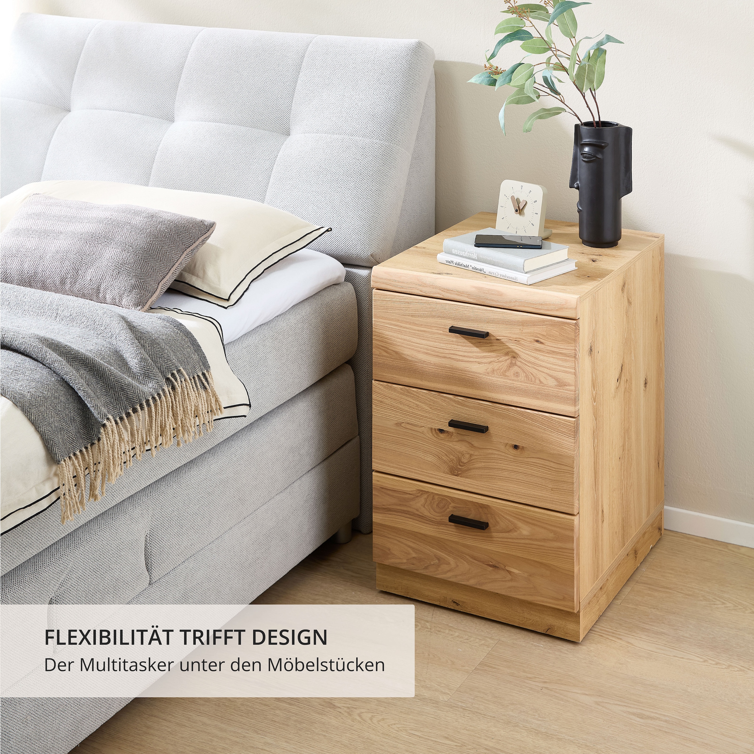 Innostyle Rollcontainer »Nachtkommode Glenn, 45 x 66 x 55 cm (B/H/T)«, (1 St.), inkl. Filzeinlage, 4 Rollen (2 mit Bremsen) oder Sockel, SK Soft-Close