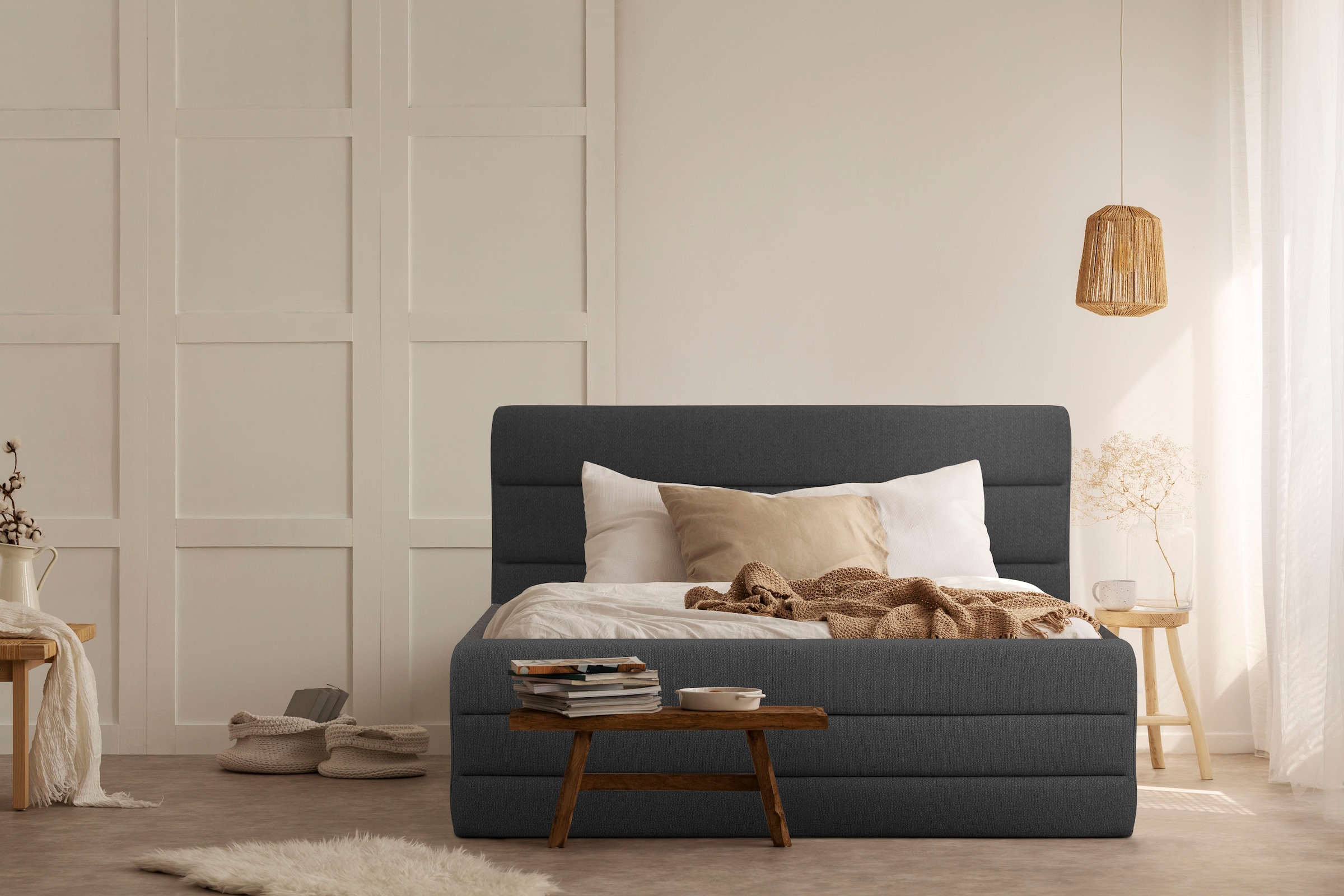 OTTO products Polsterbett »Merrit«, Quernaht im Kopf- und Fußteil, in 5 Breiten, auch in 220 cm Länge