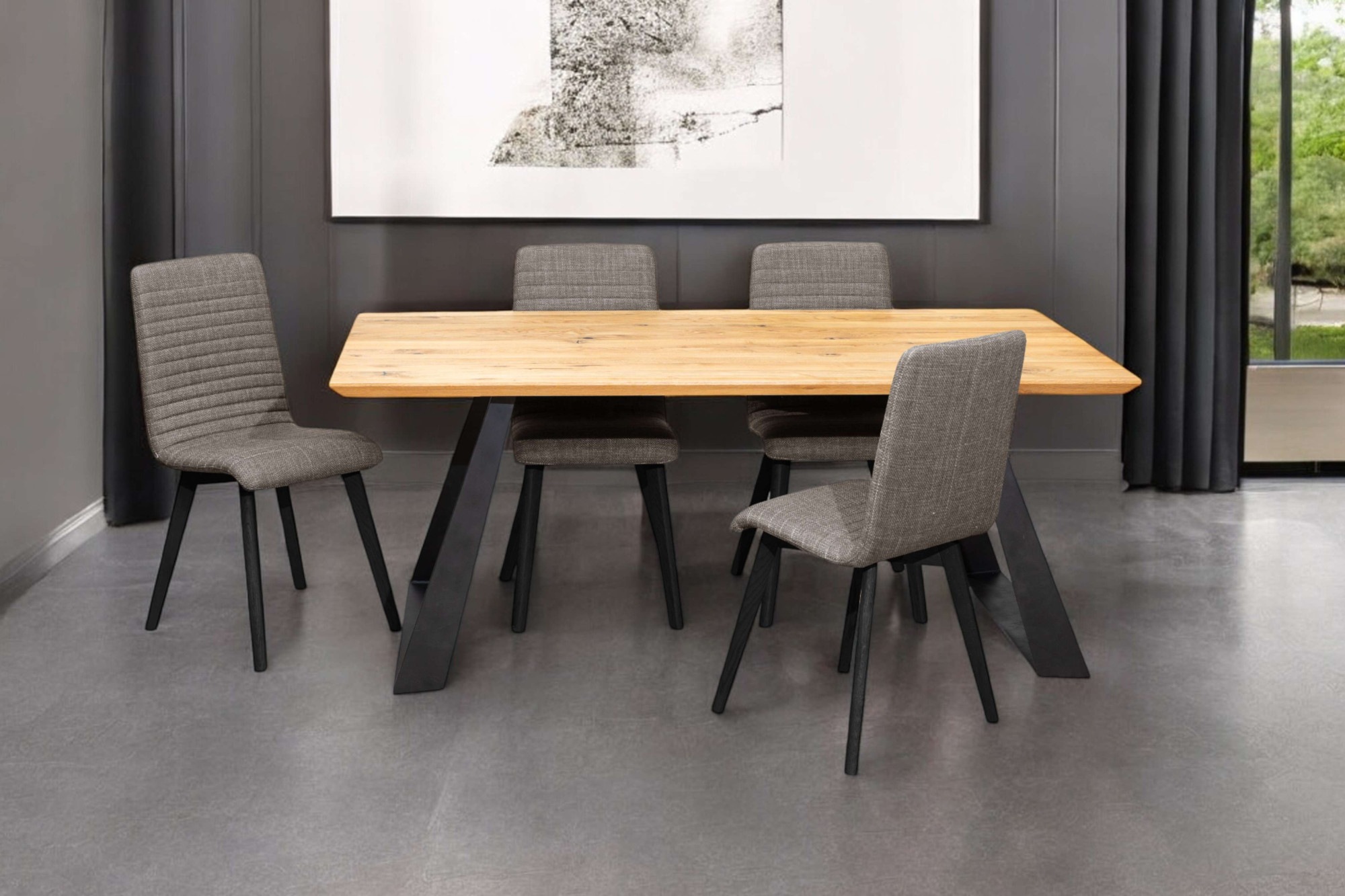 Home affaire Essgruppe »Arosa Sitzgruppe für Küchen, Esstisch mit 4 Polsterstühlen, 5-tlg«, (Set, 5 tlg., 5-tlg), Stuhlbeine in Eiche Natur oder Buche Schwarz, Tisch 180 cm, U-Gestell