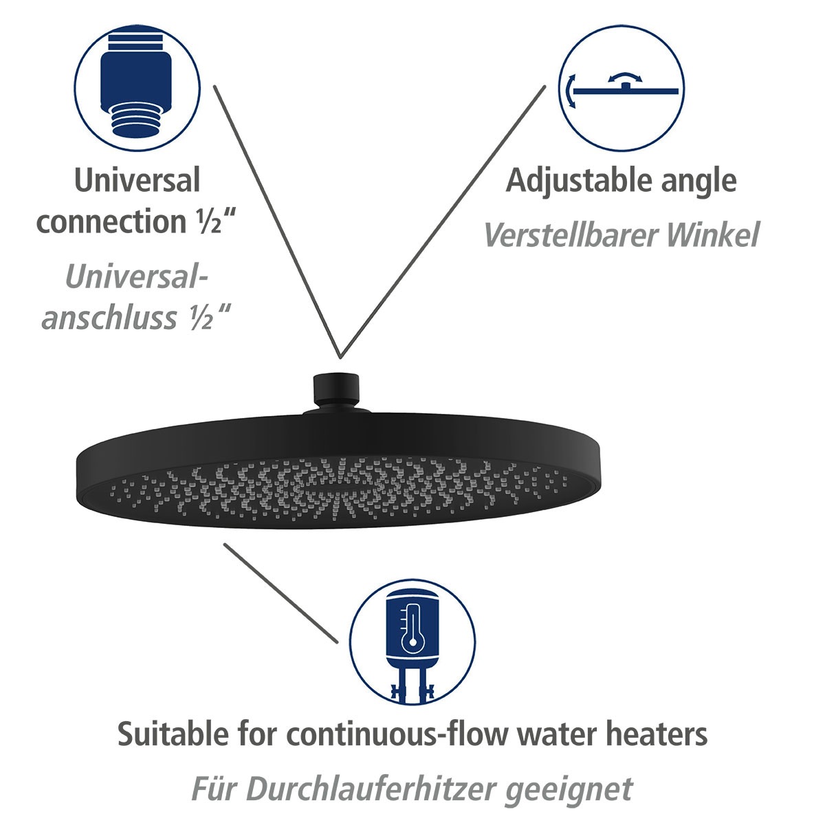 WENKO Kopfbrause »Softwater«, (1 tlg.), Schwarz matt, Ø 26 cm